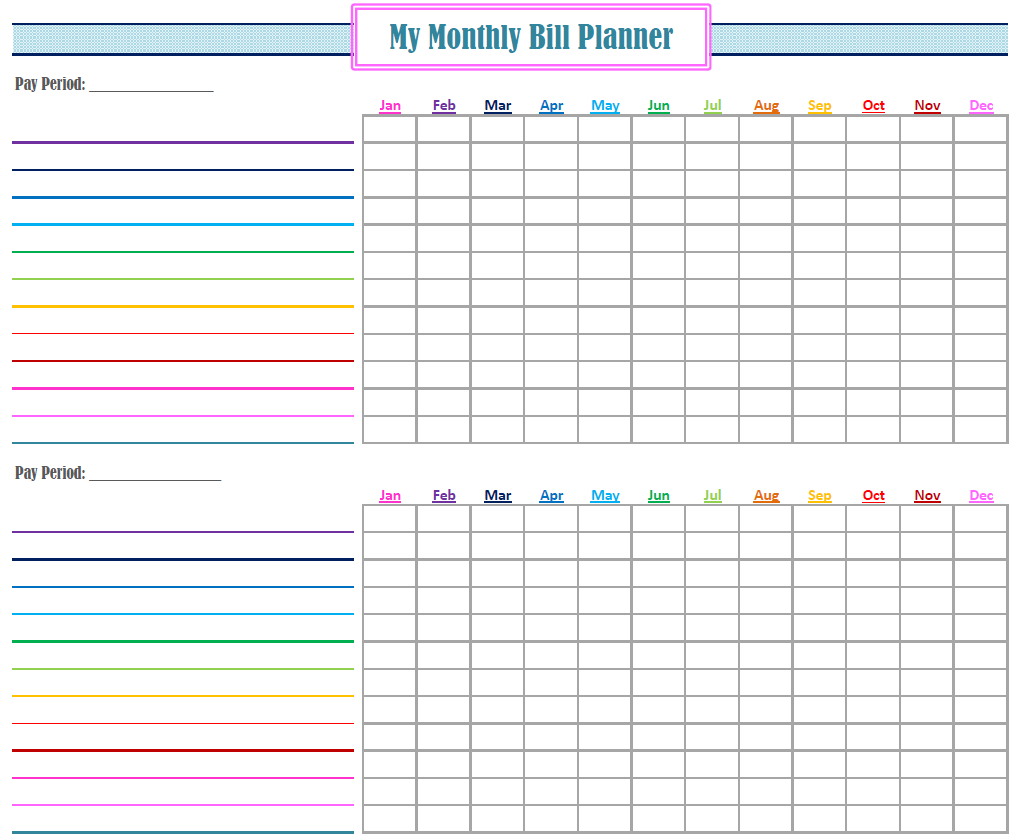 Printable Bill Calendar - Free Download | Bill Planner, Bill
