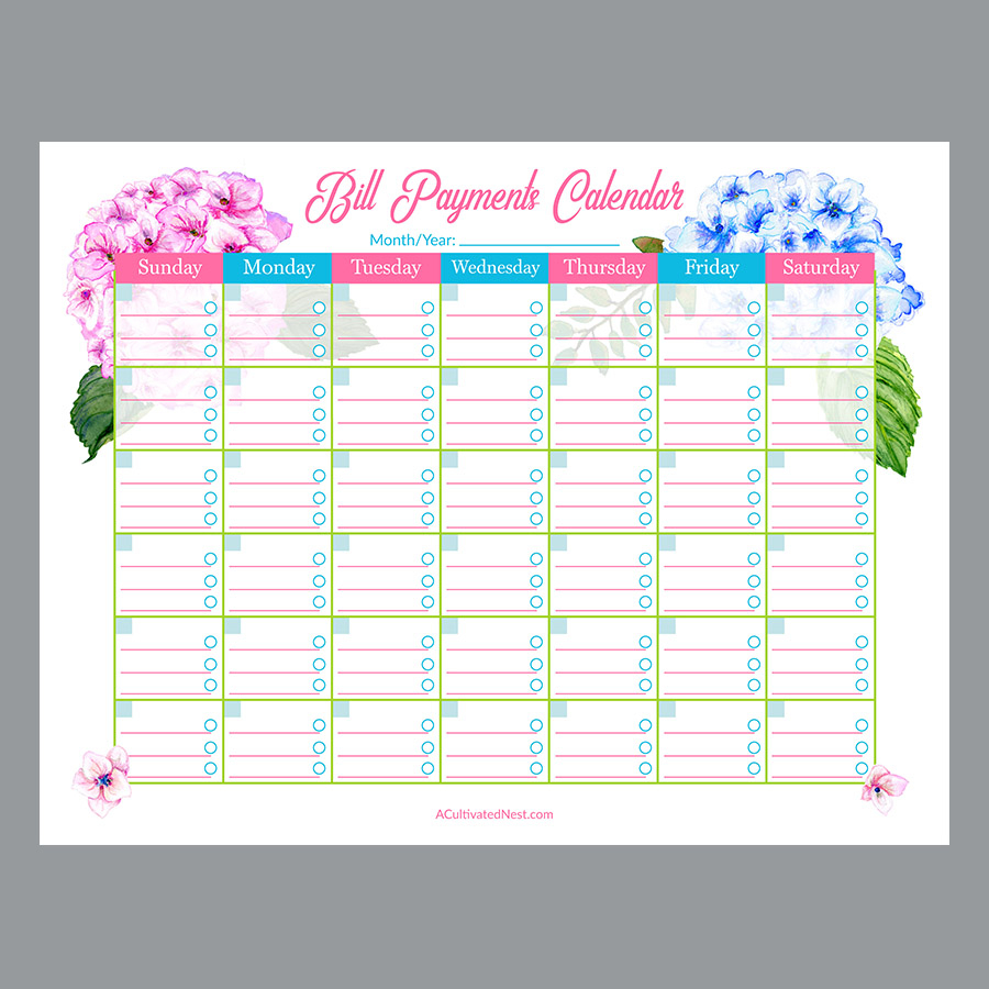 Printable Bill Pay Calendar Example Calendar Printable