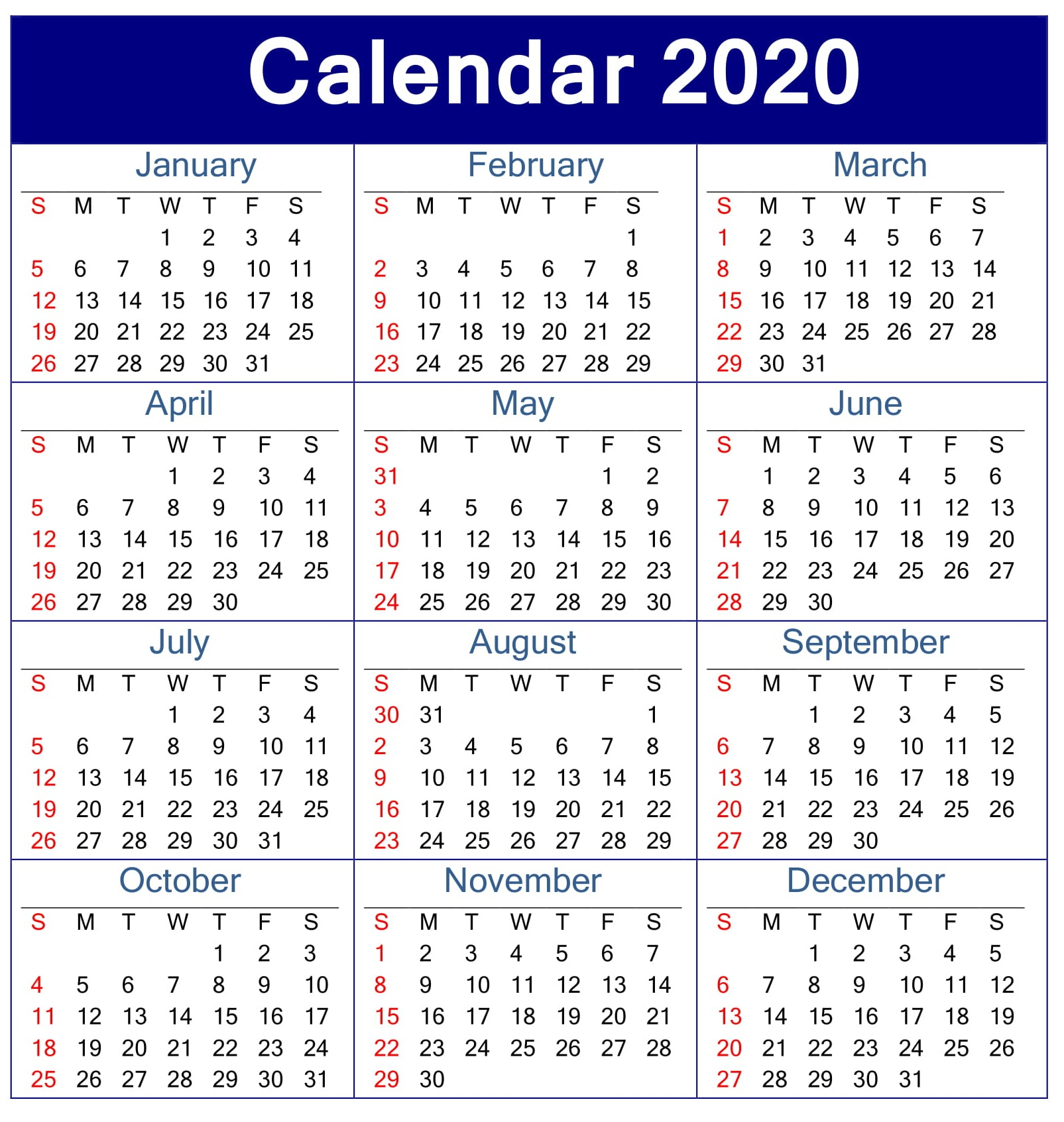 Printable 2020 Attendance Calendar | Example Calendar Printable