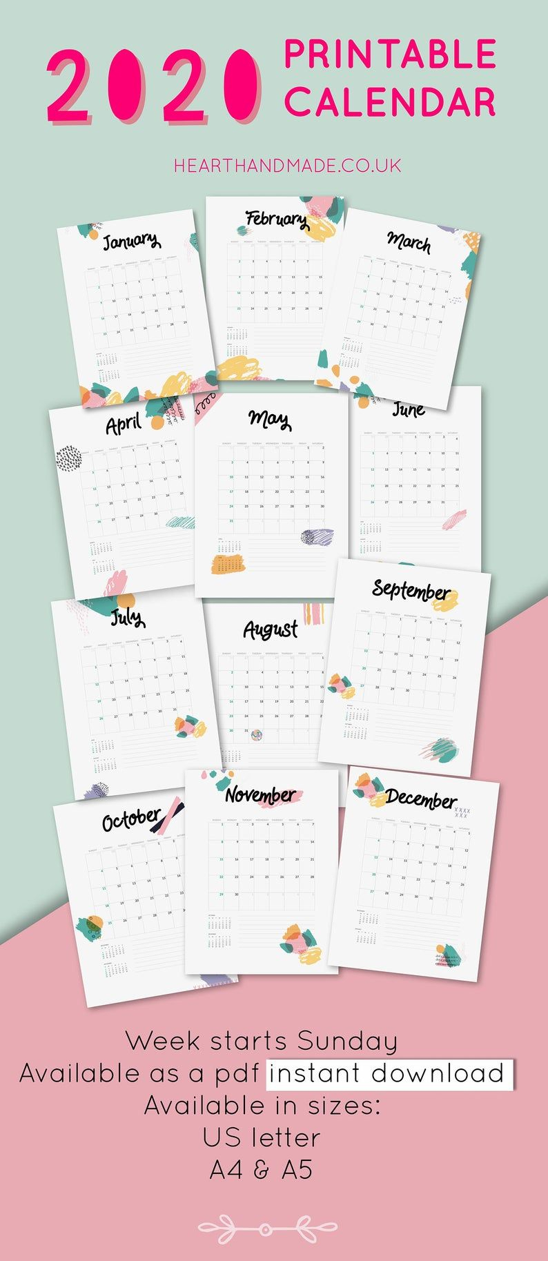 Printable Calendar 2020 | Wall Calendar 2020 | Desk Calendar