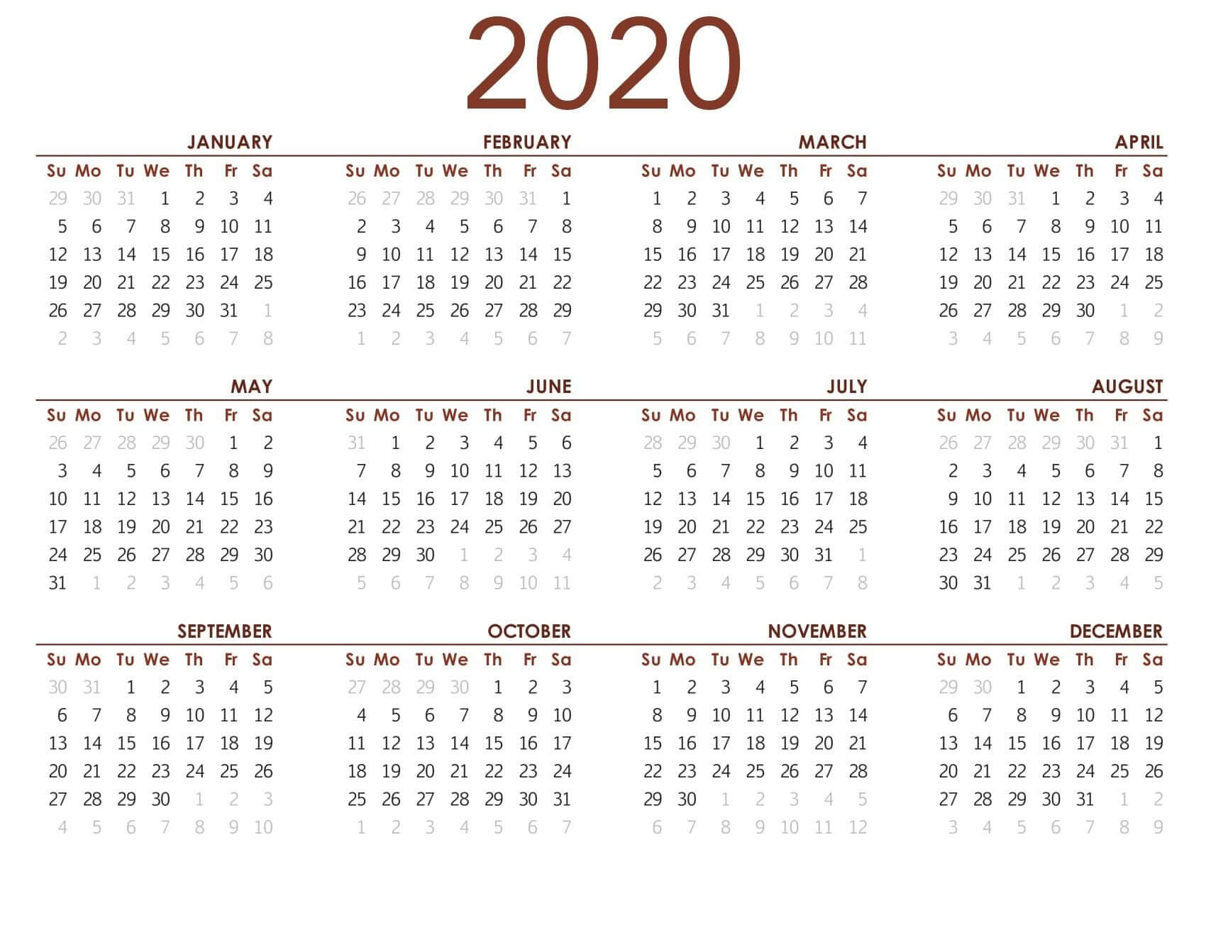 Printable Calendar 2020 With Notes - 2019 Calendars For