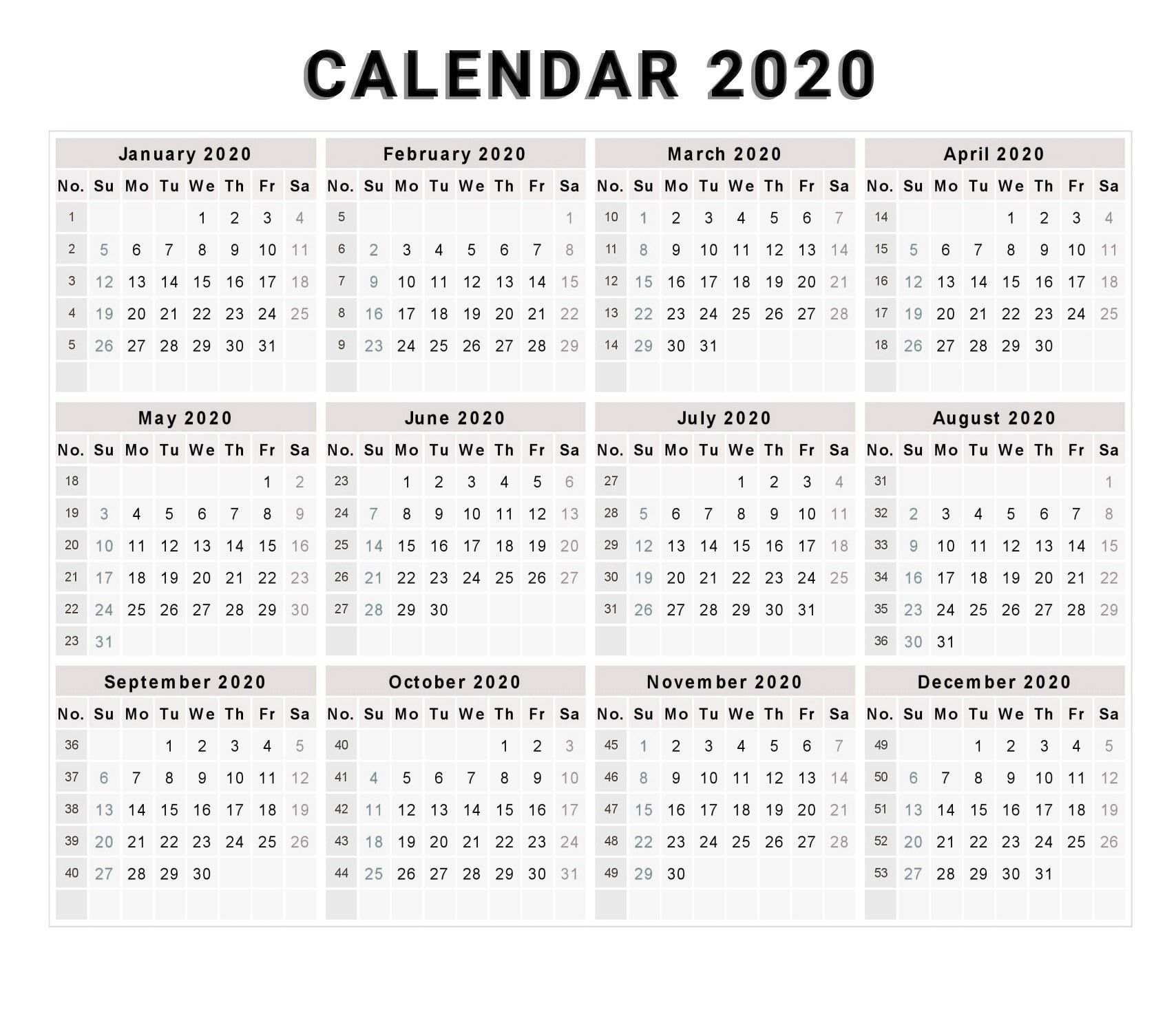 Printable Calender With Week Numbers 2020 | Example Calendar Printable