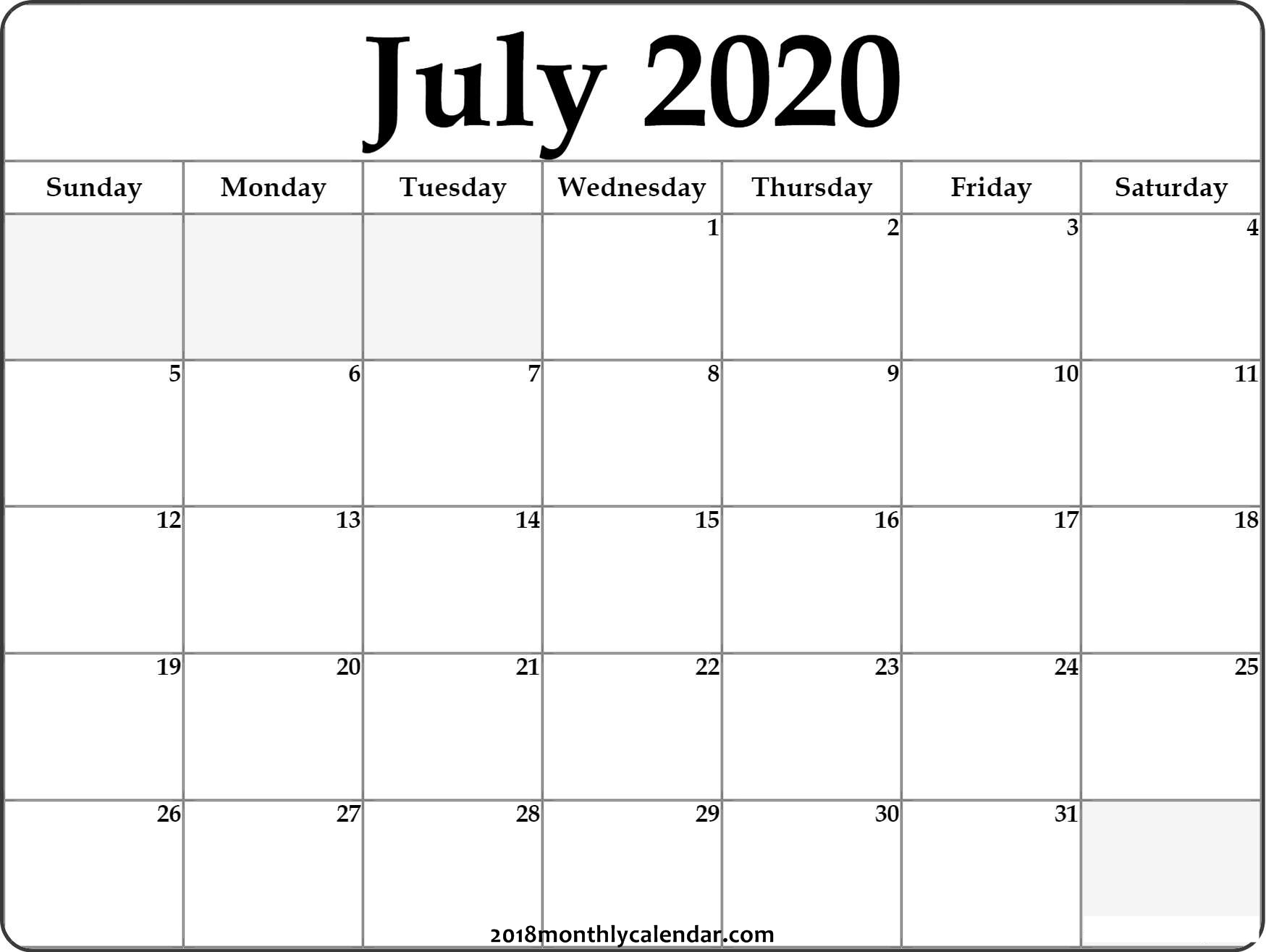 Printable Calendar For July 2020 - Horizonconsulting.co