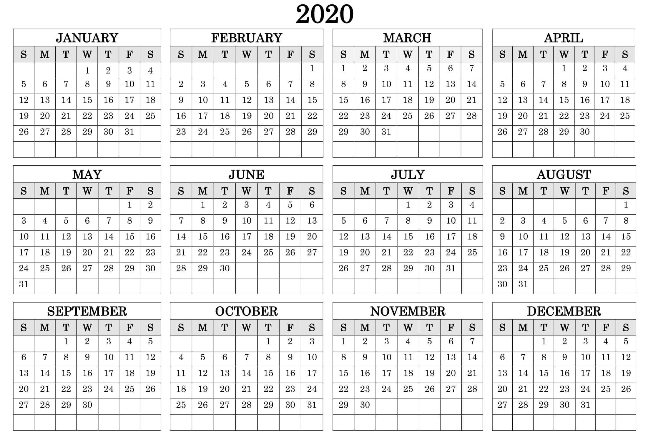 Months Of The Year Calendar Printables 2020 Example Calendar Printable