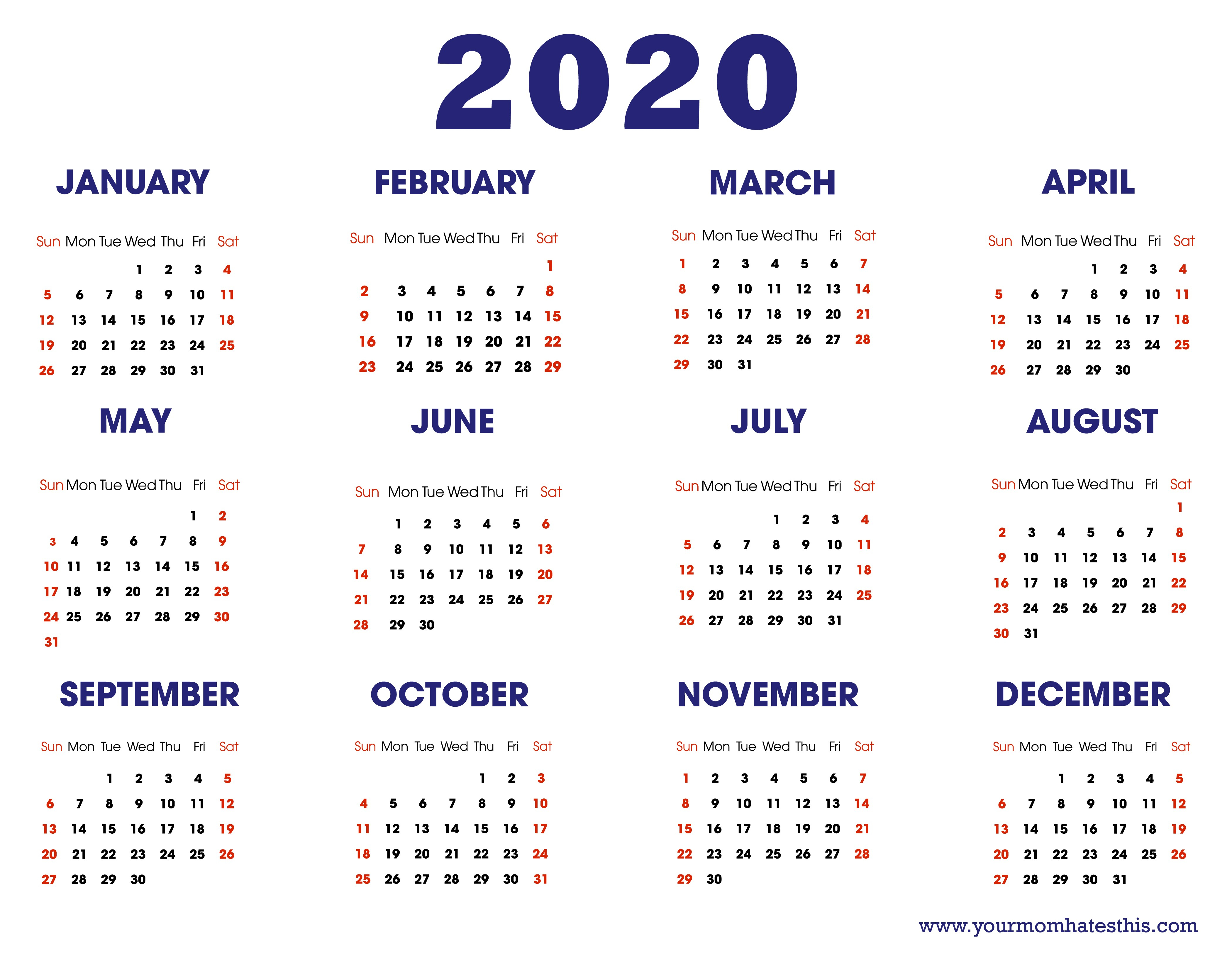 Printable Calendars 2020 | Free Printable Calendar Monthly