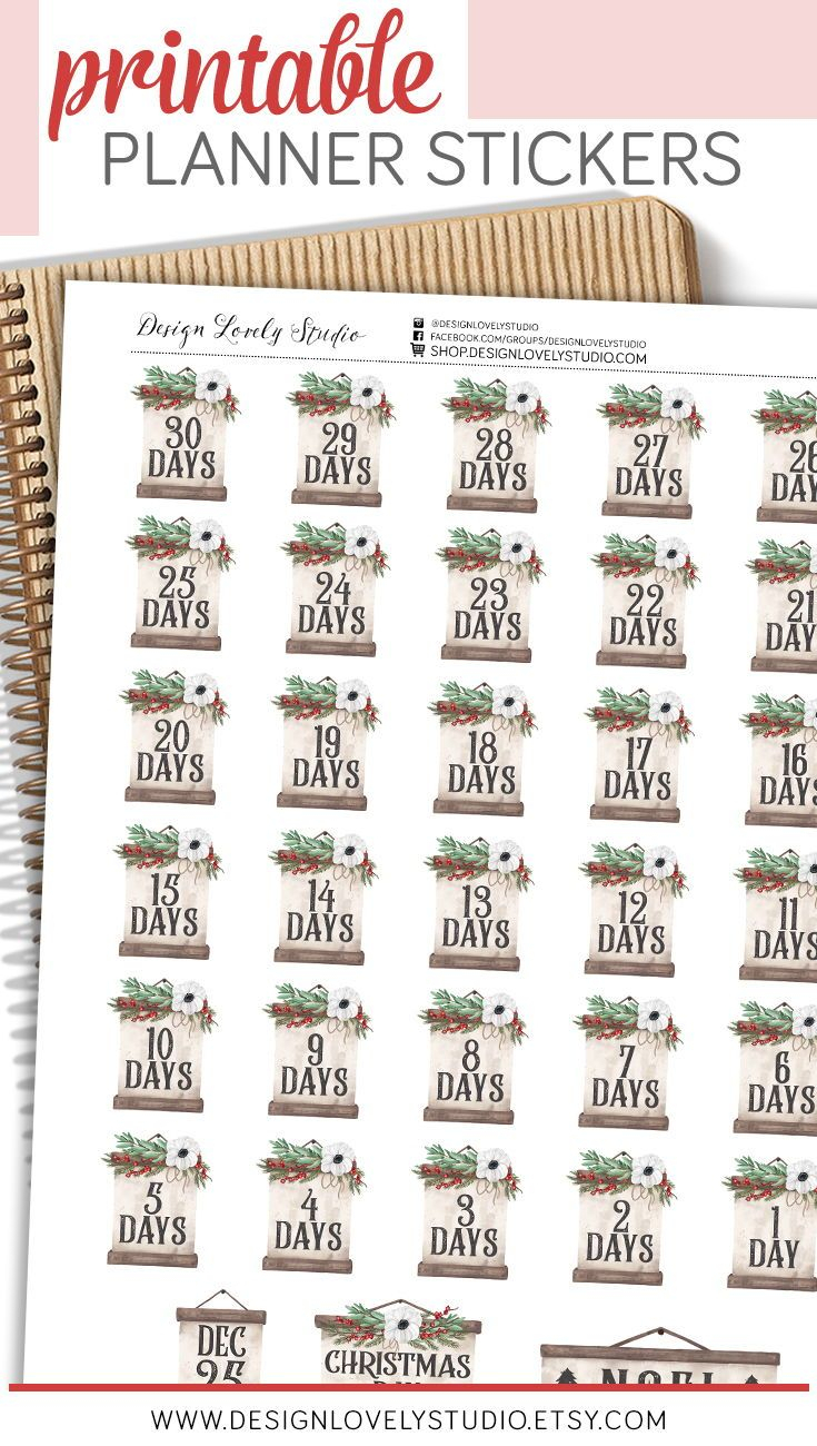 Printable Christmas Countdown Stickers, Holidays Countdown