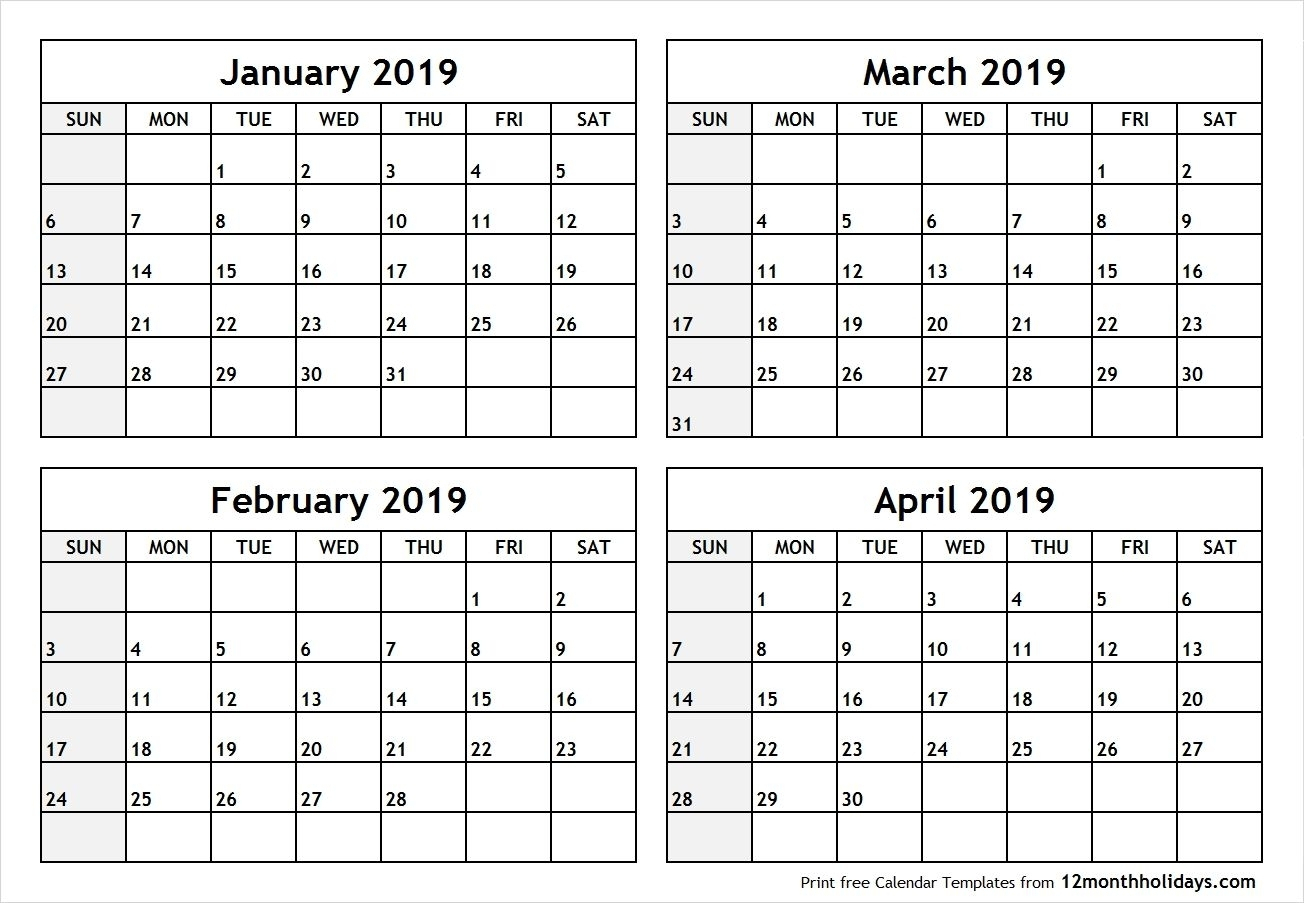 Printable Four Months Per Page 2020 Calendar | Example-4
