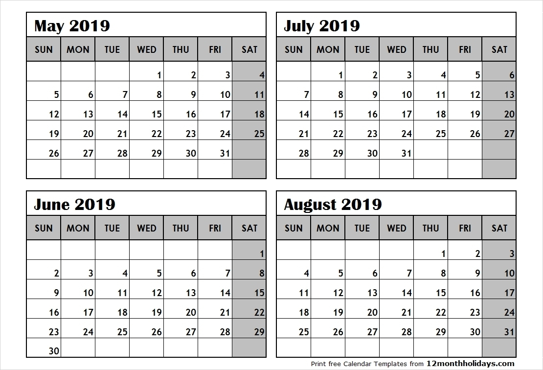 Printable Four Months Per Page 2020 Calendar | Example-4