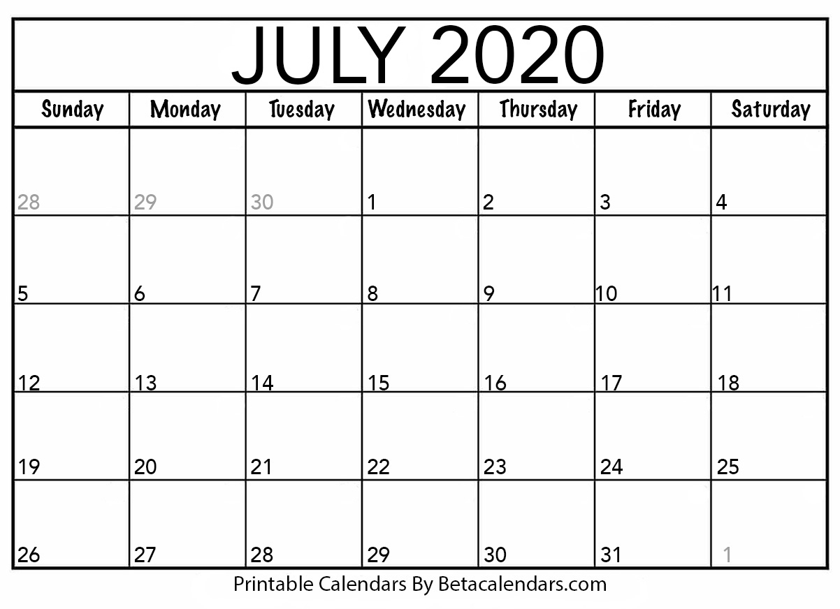 Printable July 2020 Calendar - Beta Calendars