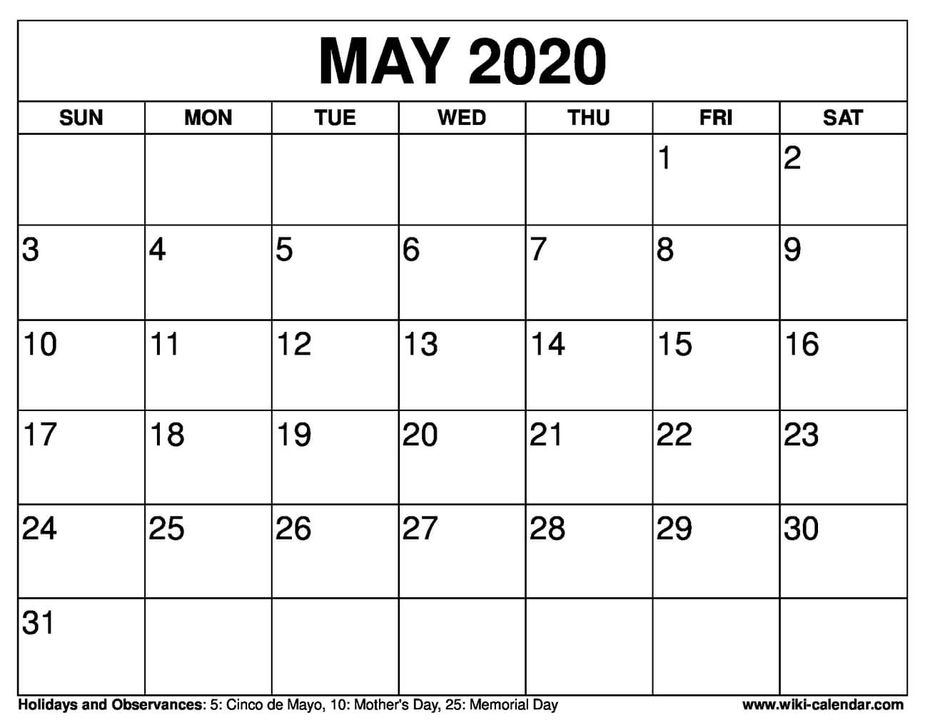Printable Monthly 5 Day Calendar 2020 | Monthly Printable