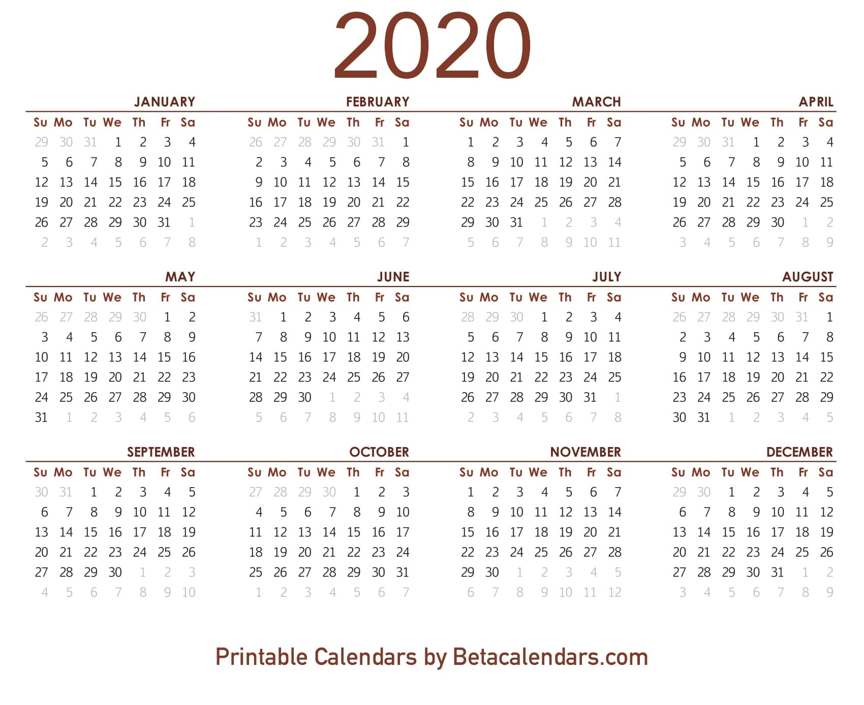 Printable Monthly 5 Day Calendar 2020 | Monthly Printable