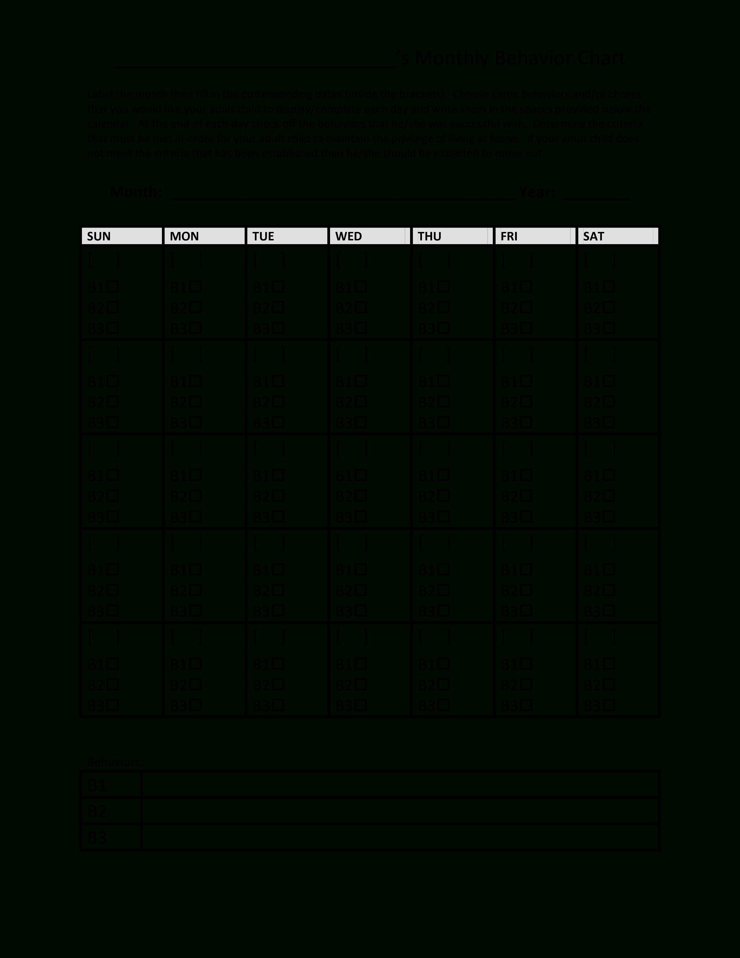 Printable Monthly Behavior Chart | Templates At