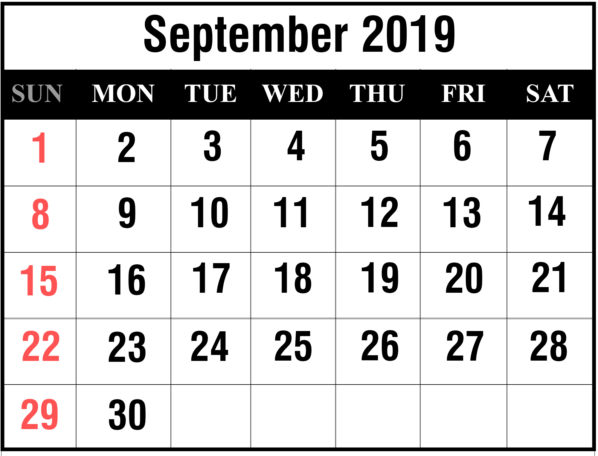 Printable September 2019 Calendar With Holidays [Pdf, Excel