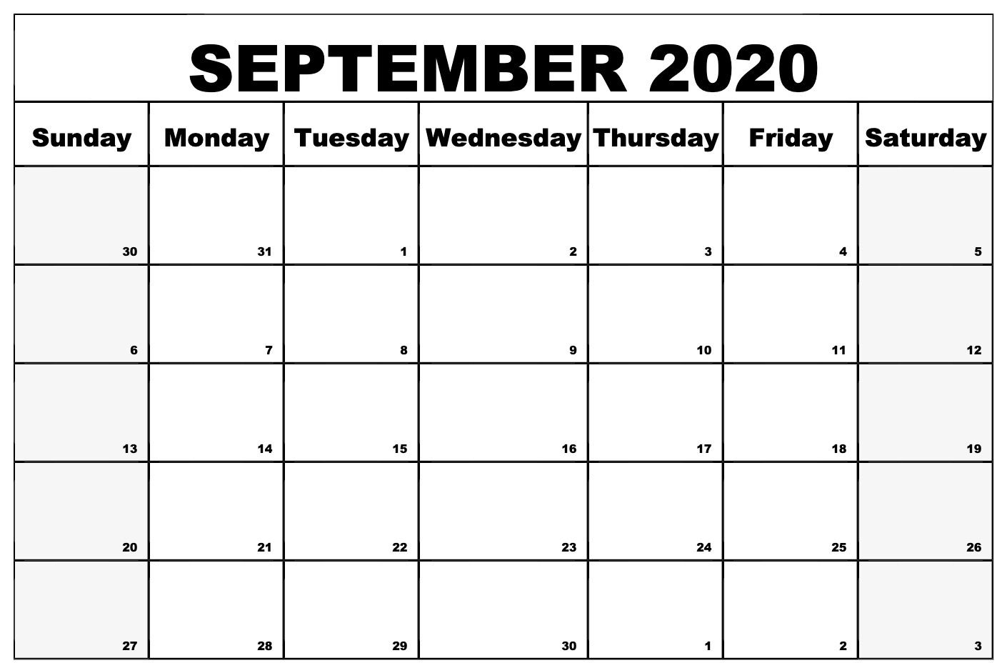 Printable September 2020 Calendar Blank Template | September