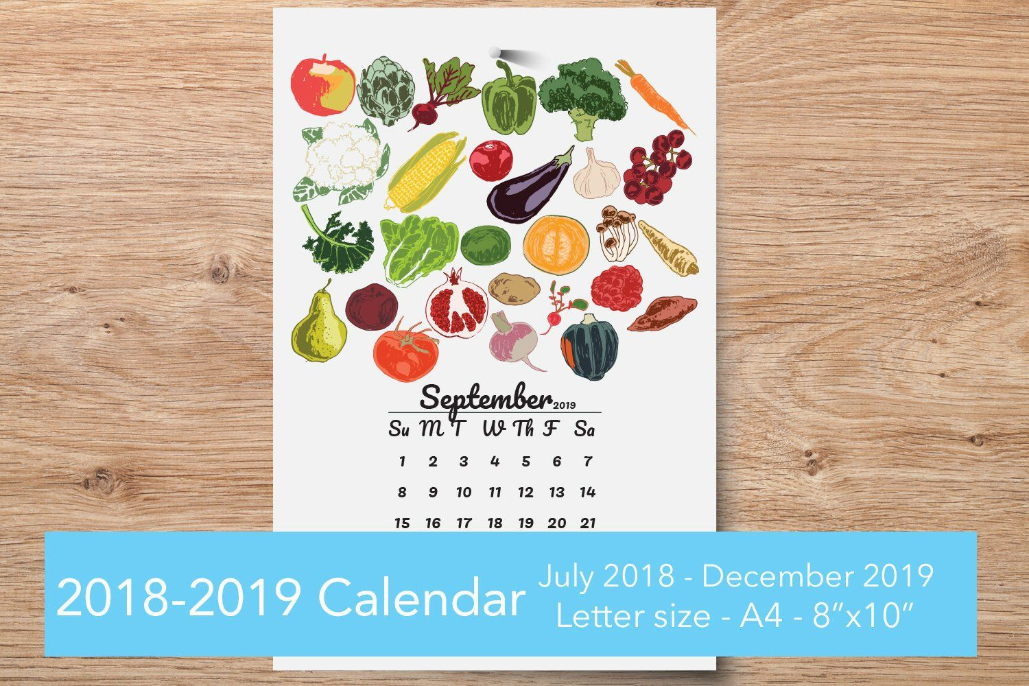 Printable Wall Calendar 2020, Seasonal Food Print Kitchen