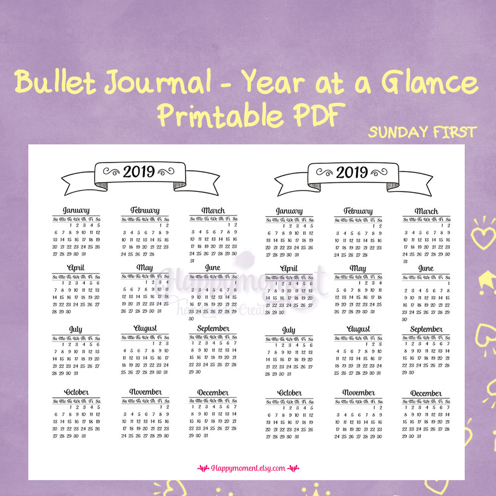 Printable Year At A Glance Calendar 2019