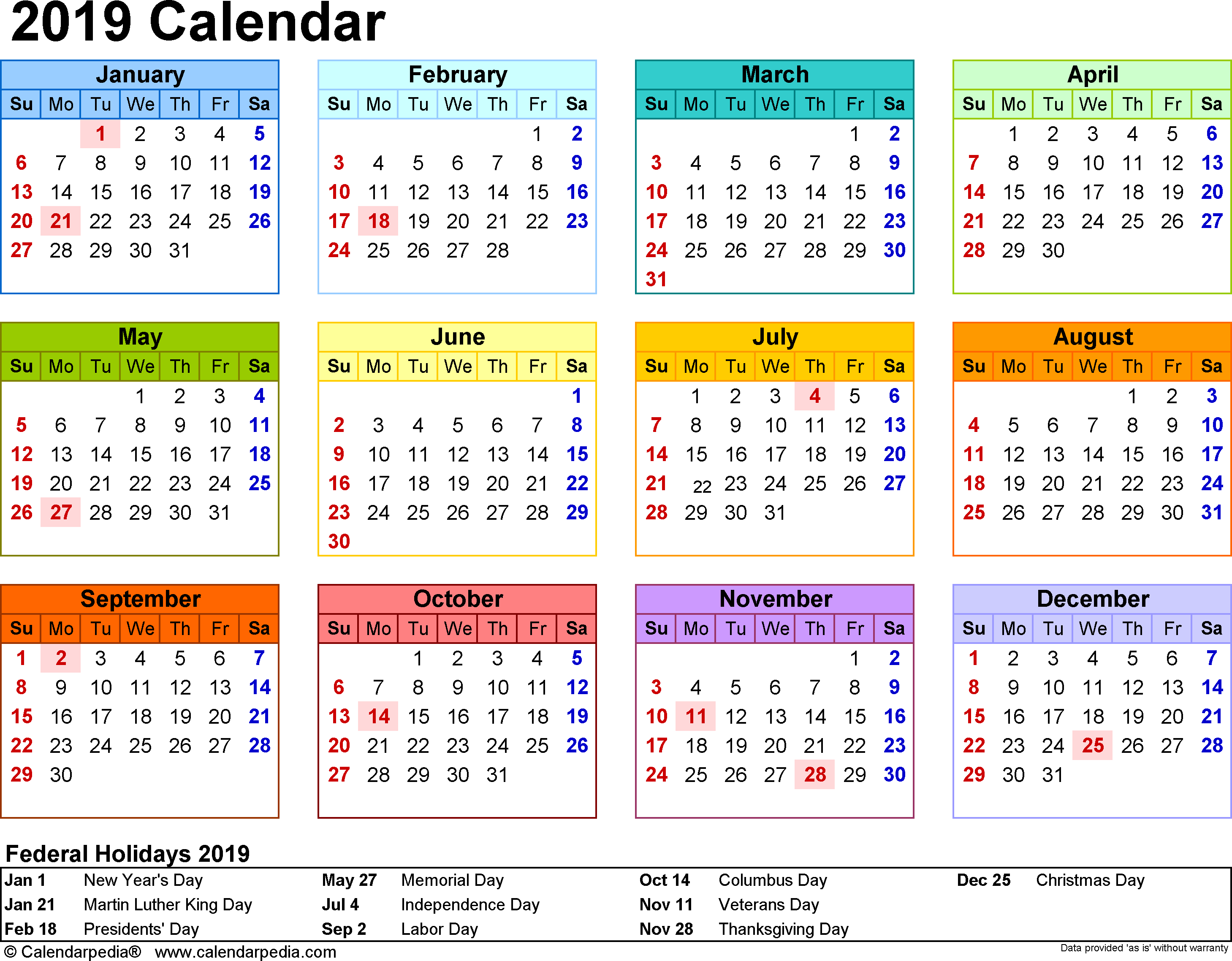 Public Holidays 2019 Calendar | Calendar 2019 Printable