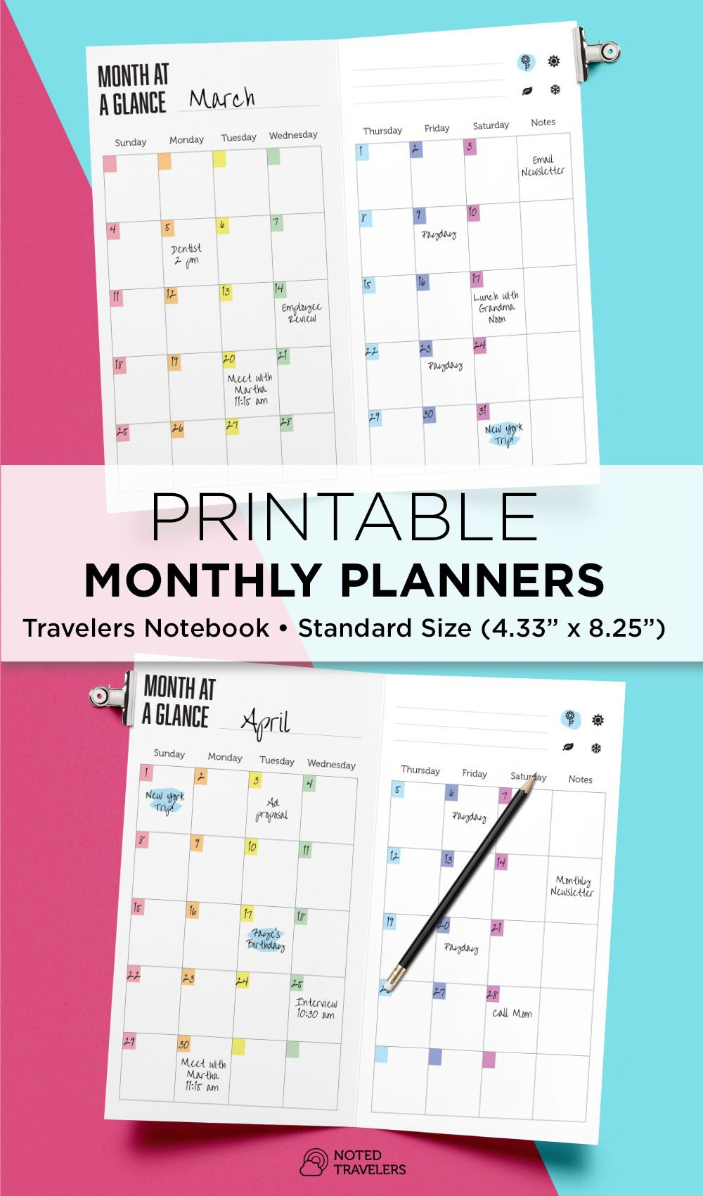 Rainbow Undated Monthly Planner, Travelers Notebook Standard