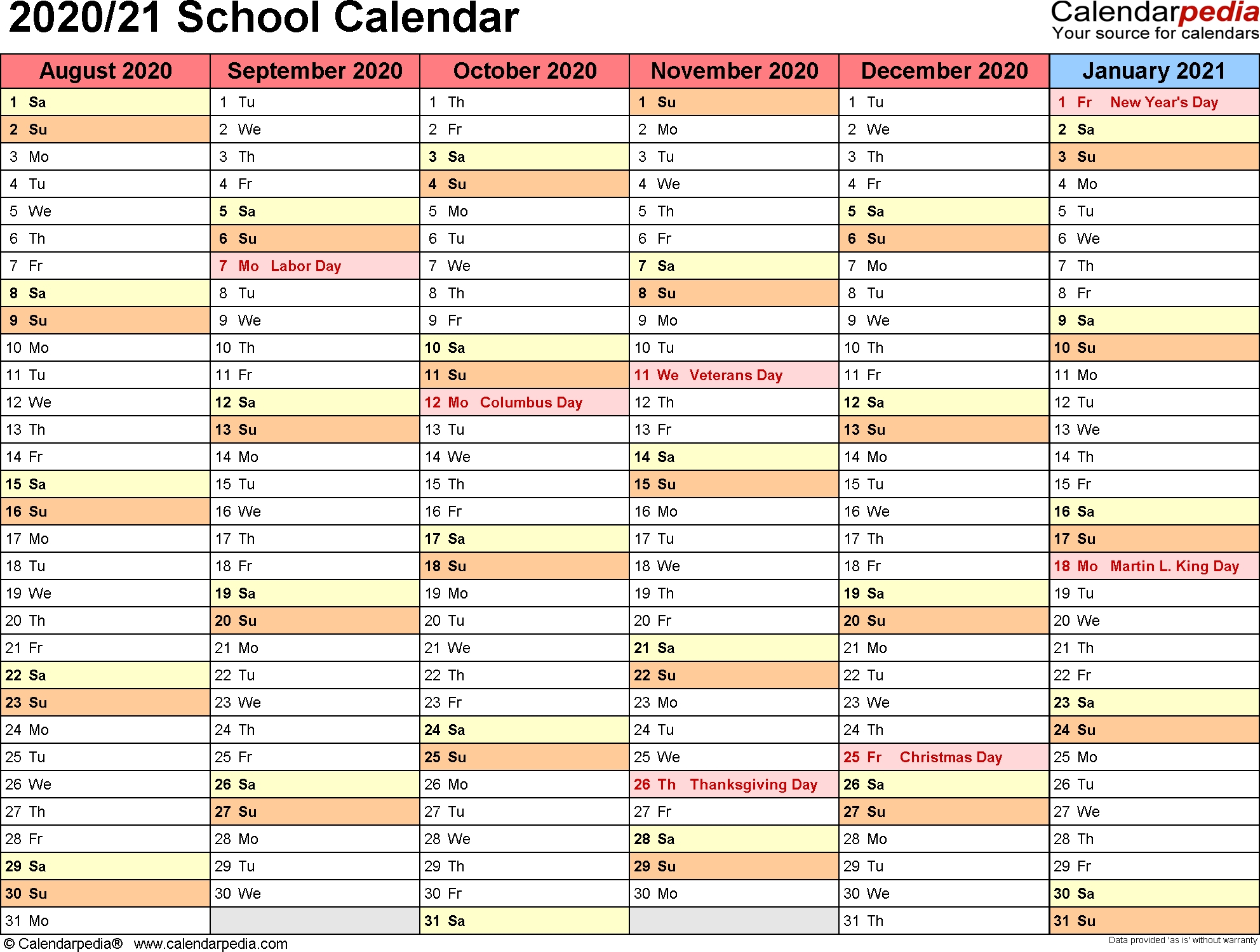 School Calendar Blank 2020/20 | Monthly Printable Calender