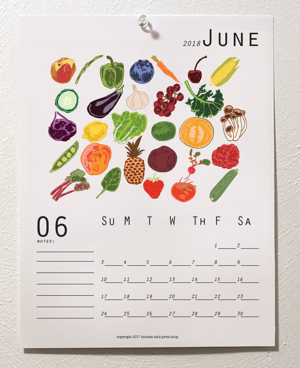 Seasonal Food Print Wall Calendar 2020, Seasonal Produce