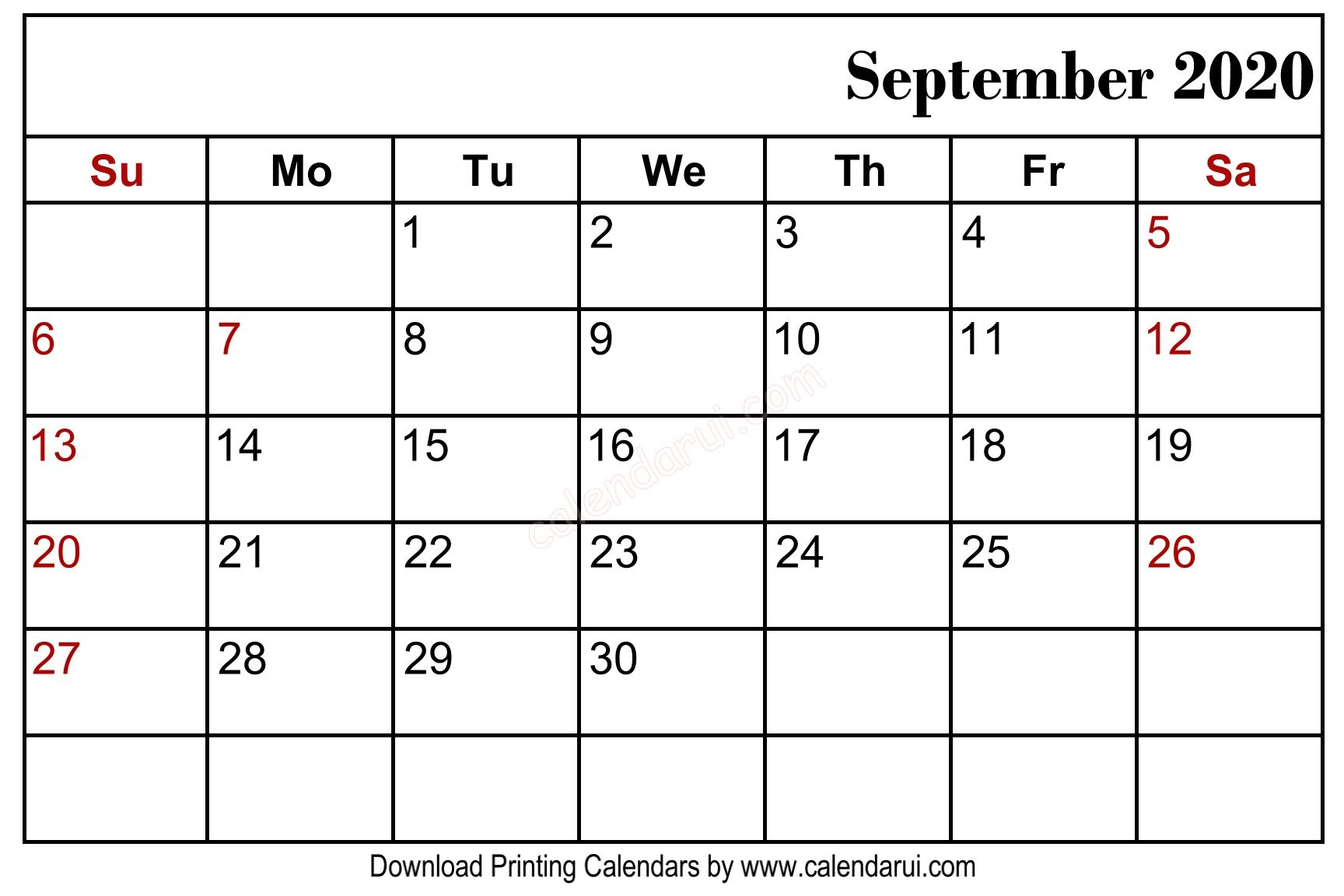 Find Printable September Thru December 2020 Calendar