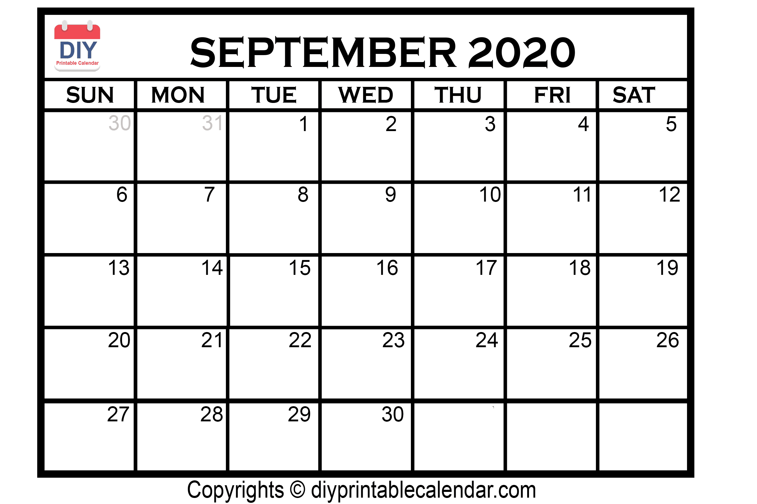 September 2020 Calendar Clipart