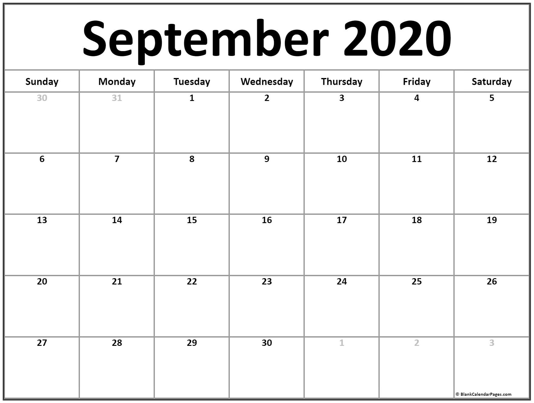 Google Calendar September 2020 Template