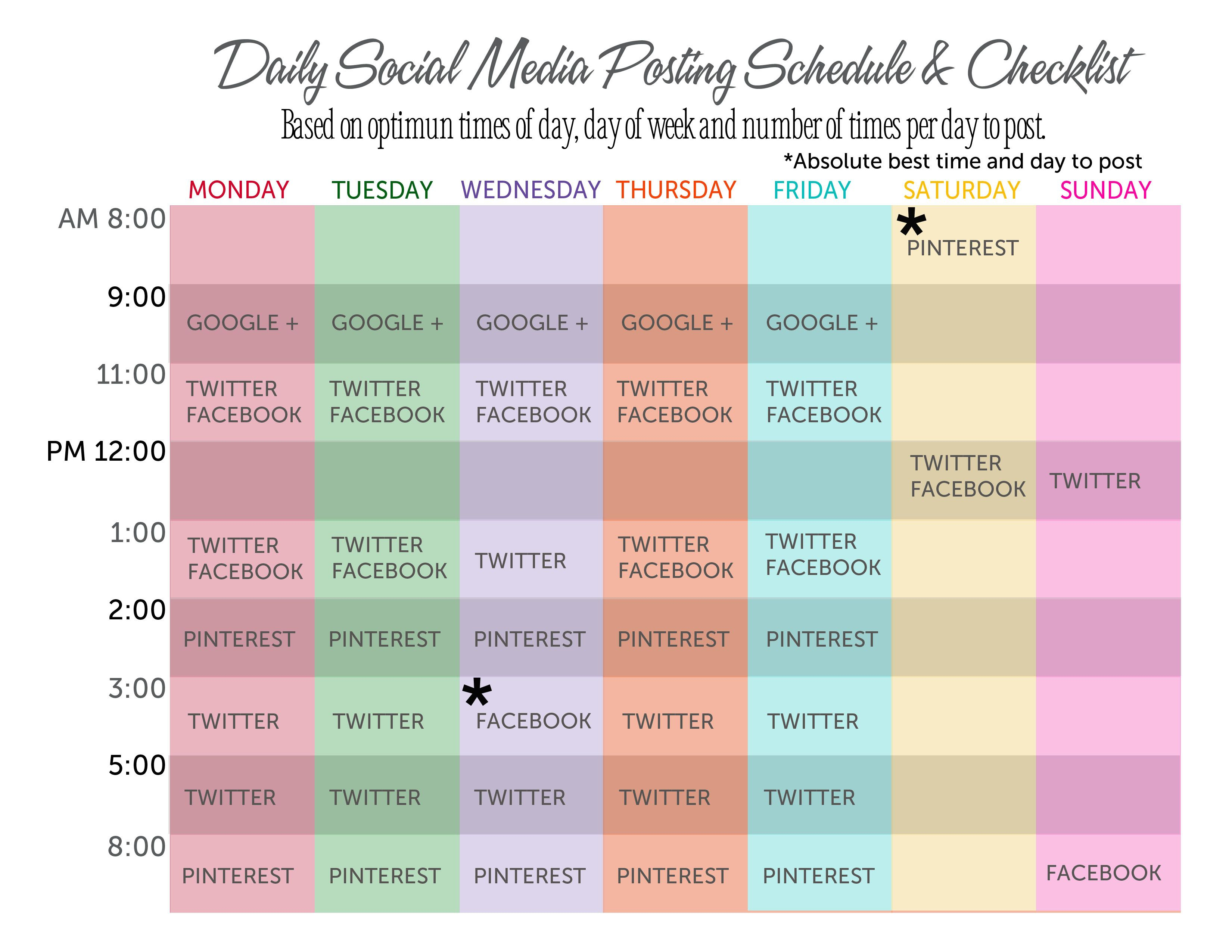 Social Media Posting Schedule Template | Example Calendar Printable