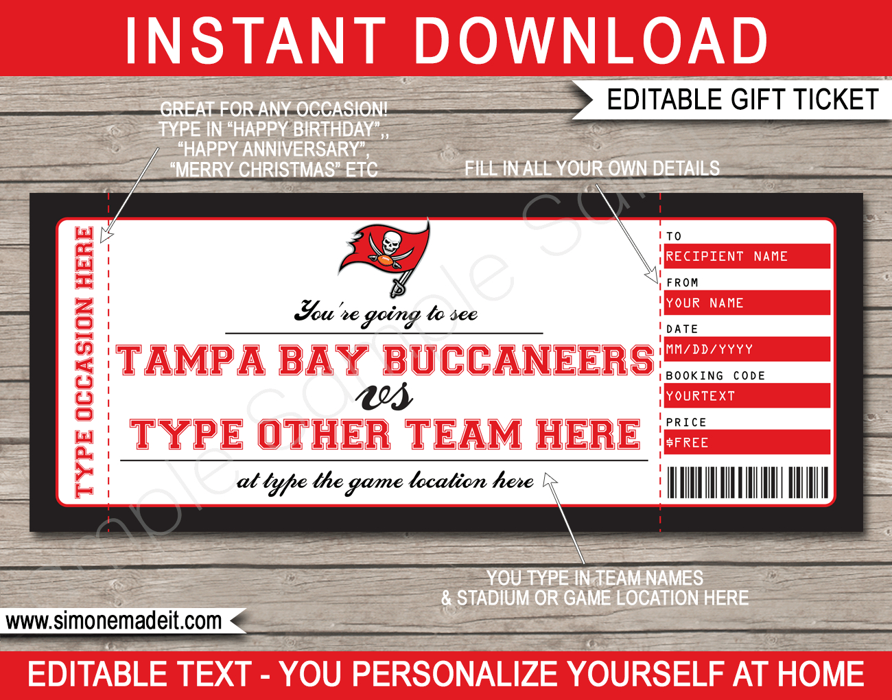 Tampa Bay Buccaneers Gift Vouchers