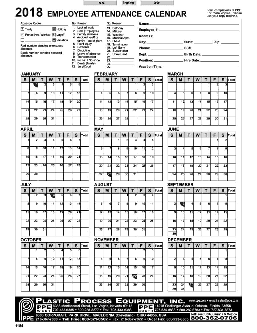 Top Free Printable Employee Attendance Tracker | Chavez Blog