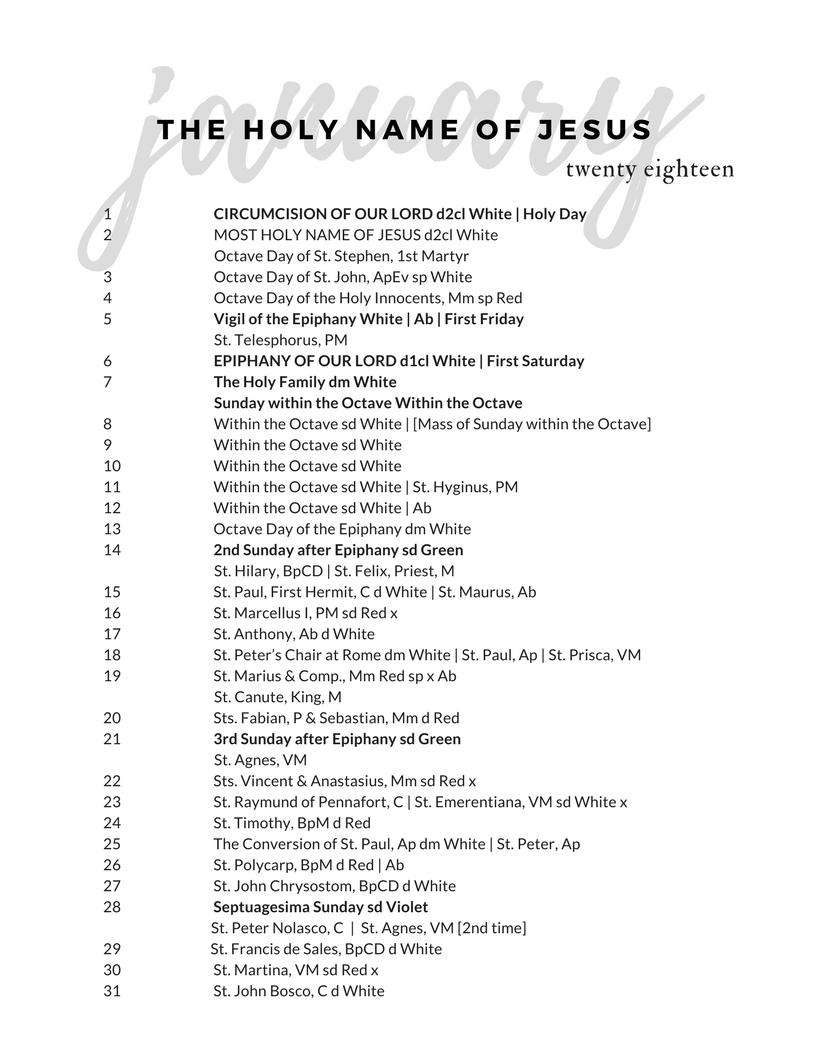 Traditional Liturgical Calendar - 2018 - Payhip