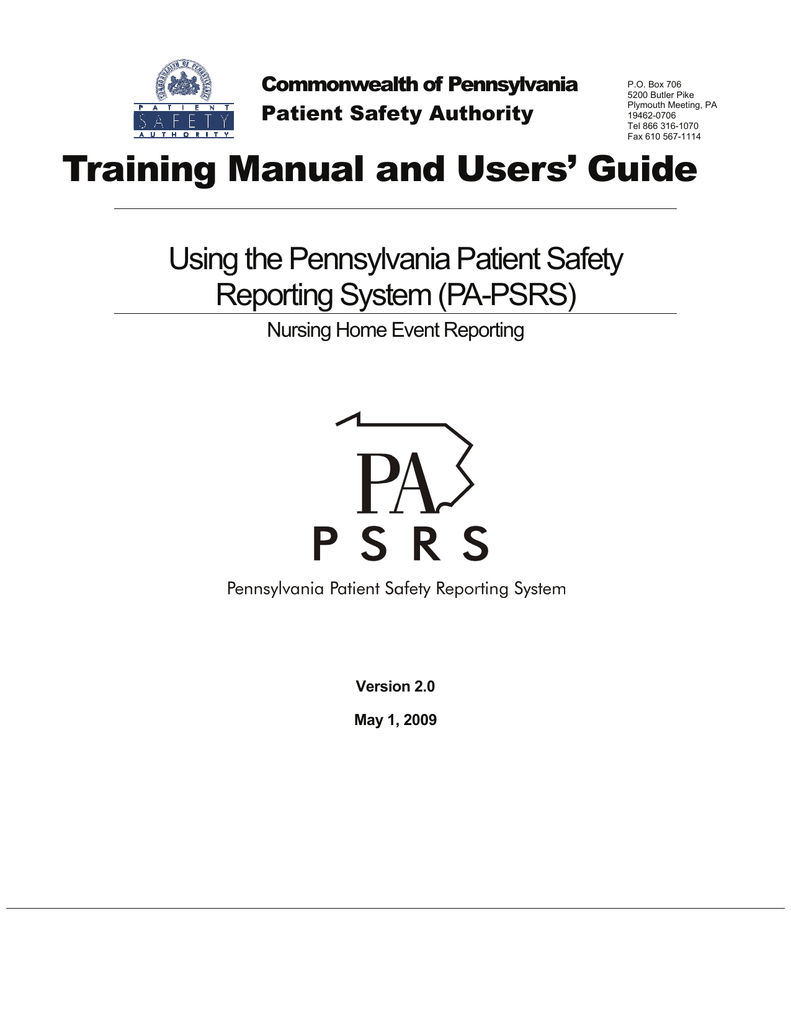 Training Manual And Users` Guide Using The Pennsylvania