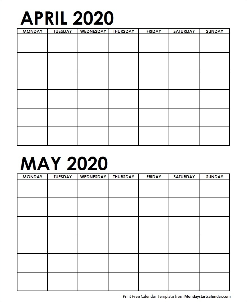 Two Month April May 2020 Calendar Blank | Two Months
