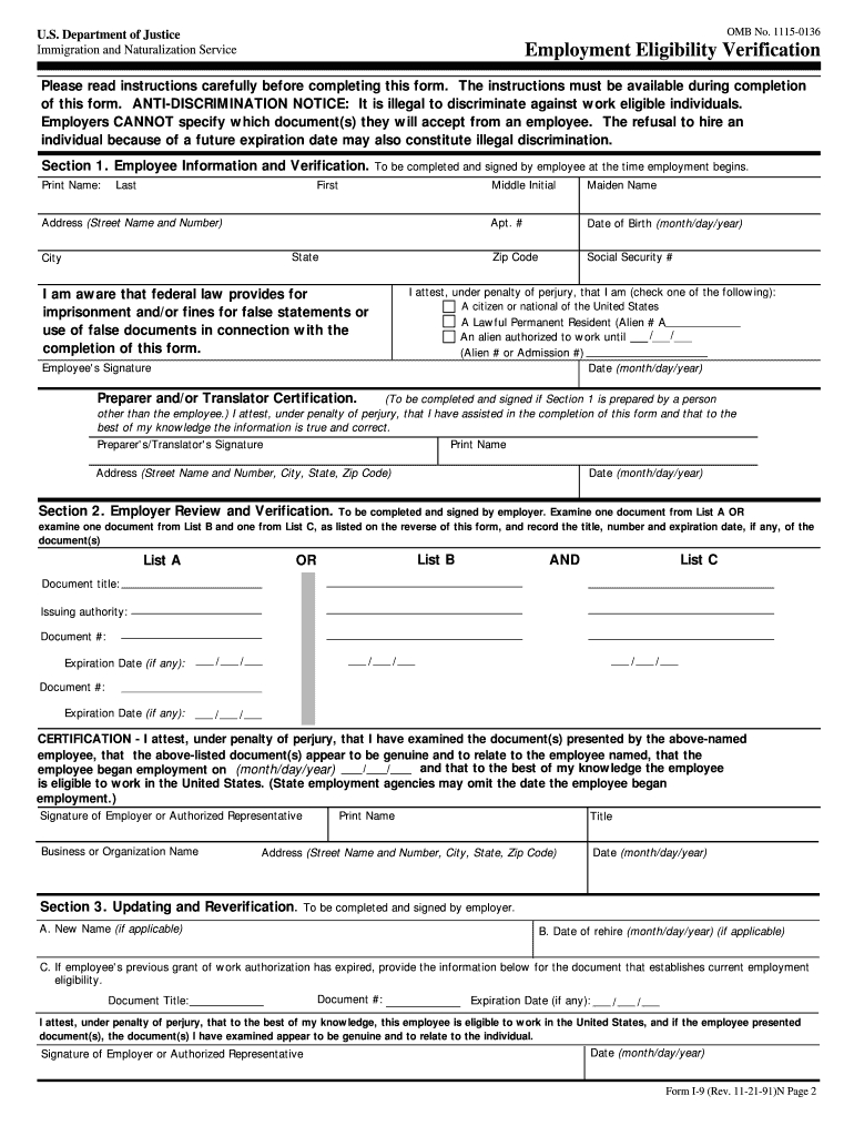 Us Department Of Justice I 9 Form - Fill Online, Printable