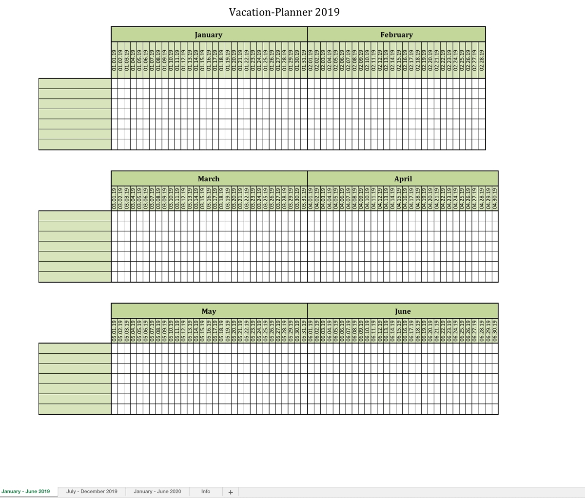 Vacation-Planner 2019-6 Month Planner Printable – Monthly