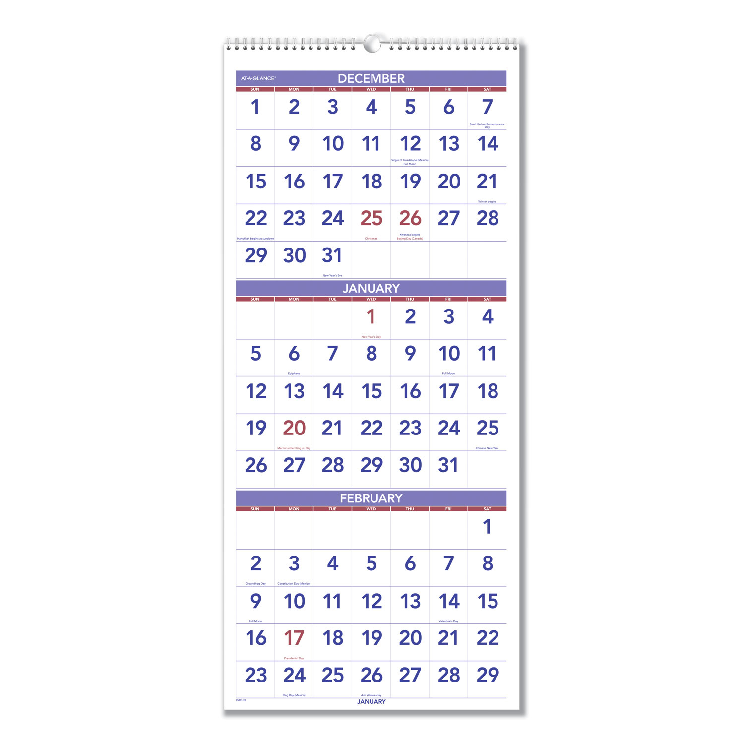 Vertical-Format Three-Month Reference Wall Calendar, 12 X 27, 2020