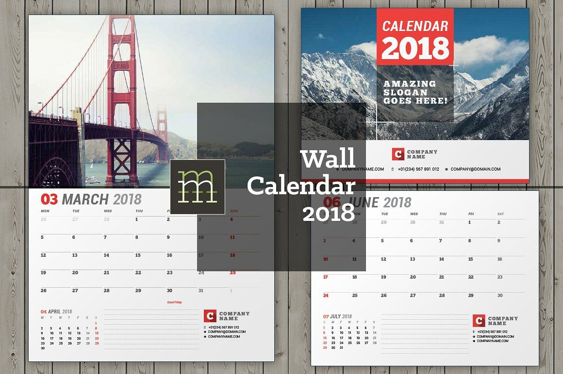 Wall Calendar For 2018 Year. Fully Editable Layered Indesign