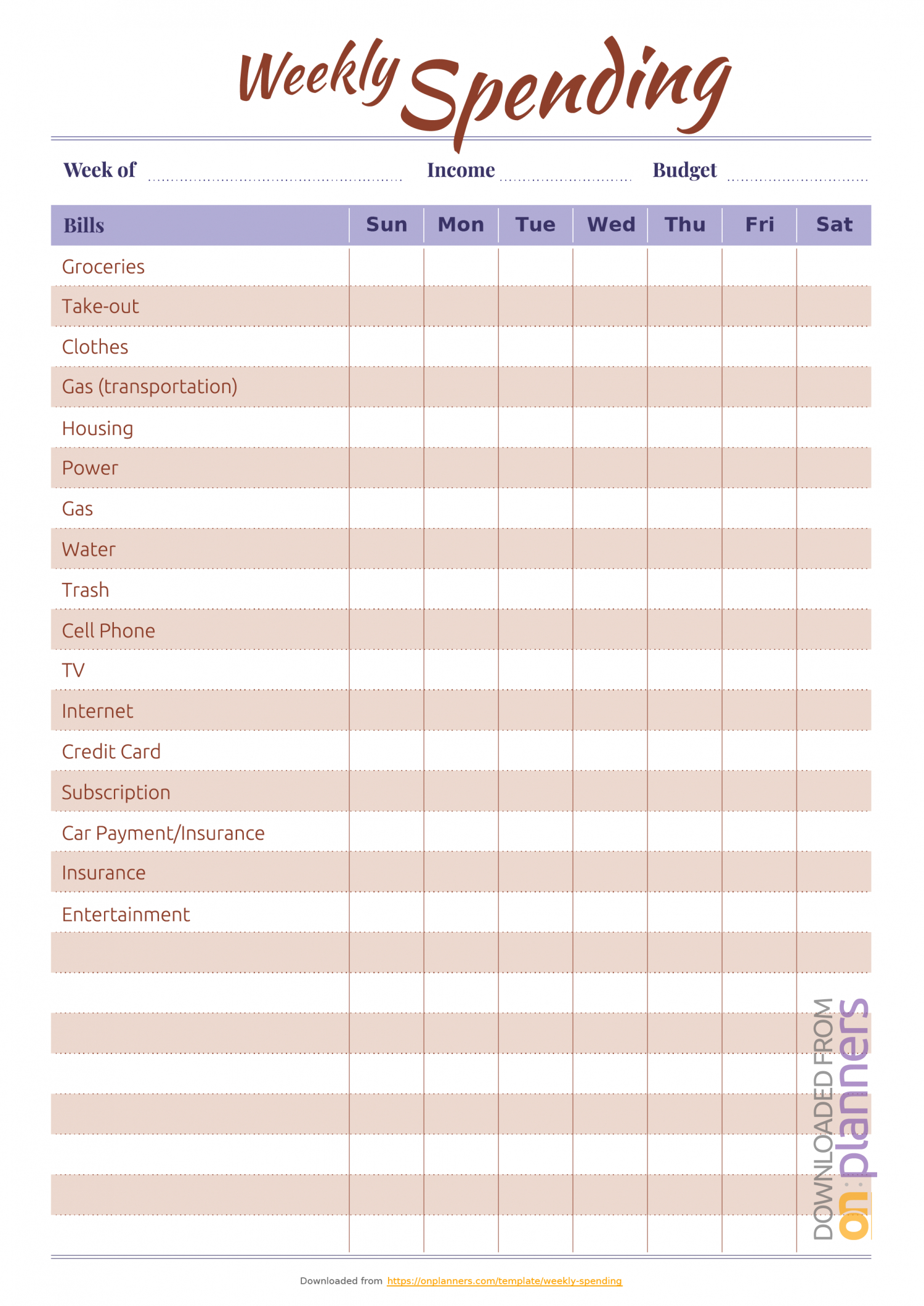 Weekly Budget Planner Worksheet - Tunu.redmini.co