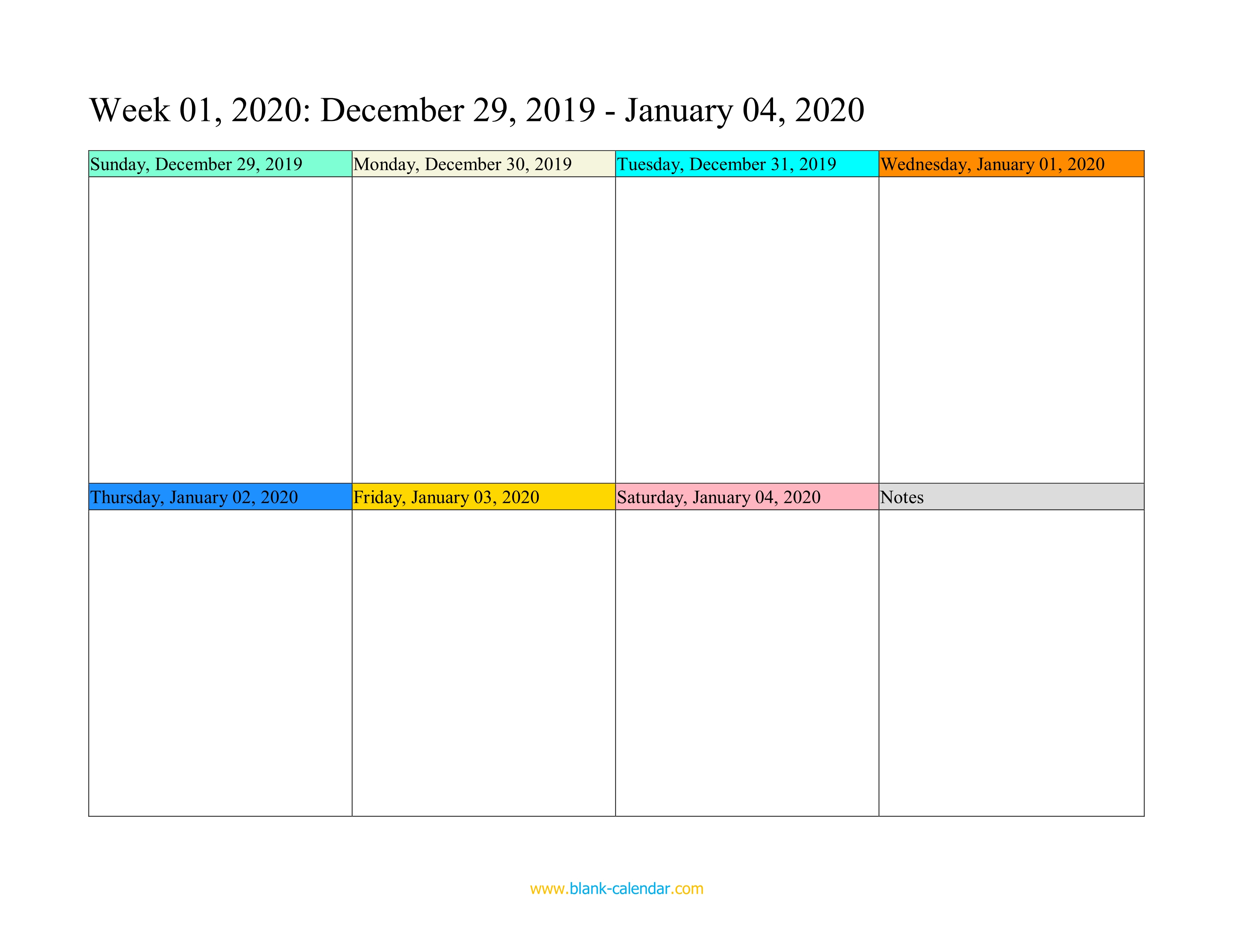 Weekly Calendar 2020 (Word, Excel, Pdf)