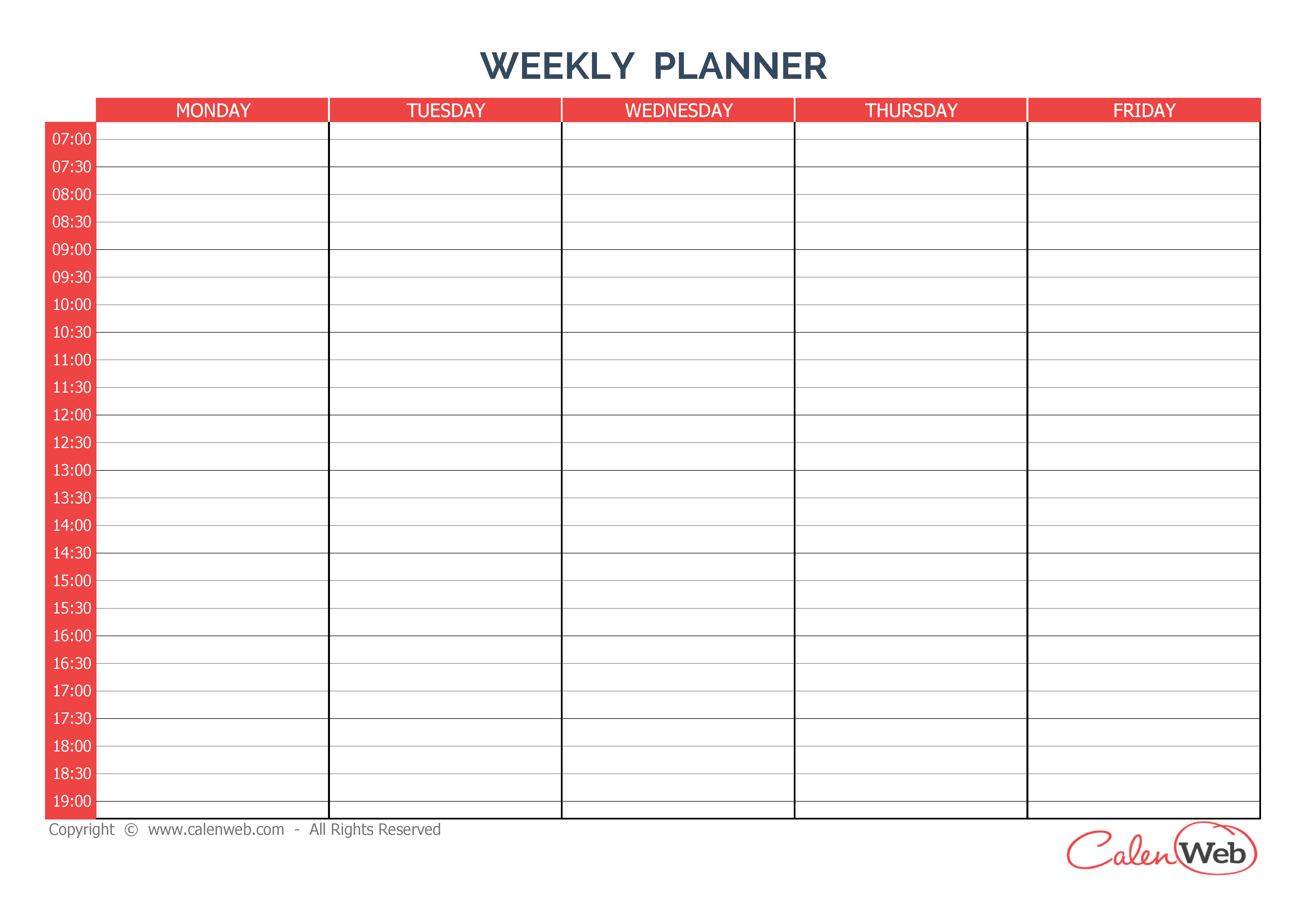 5 Day Weekly Planner Template Example Calendar Printable