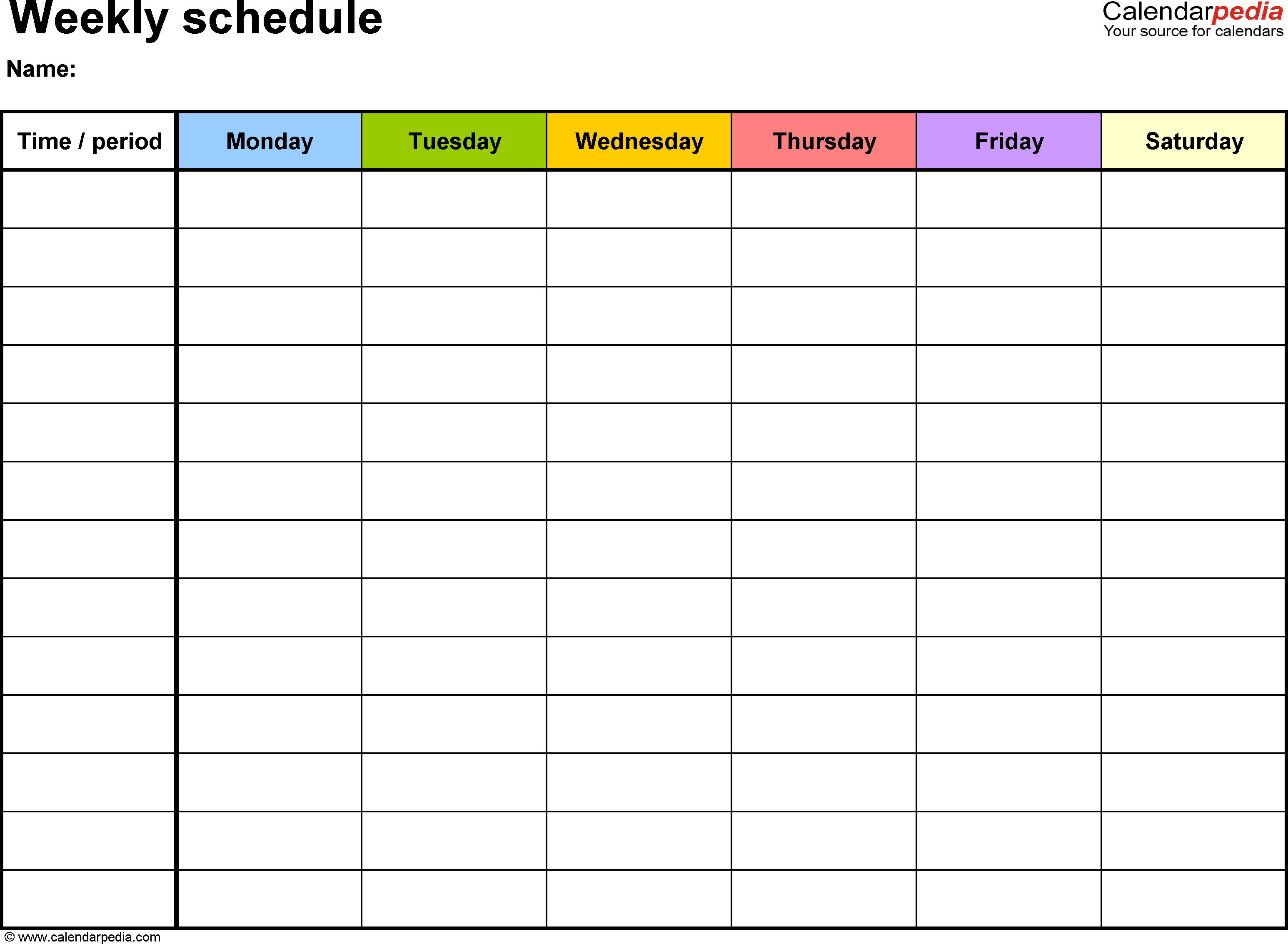 Weekly Schedule Template For Word Version 7: Landscape, 1