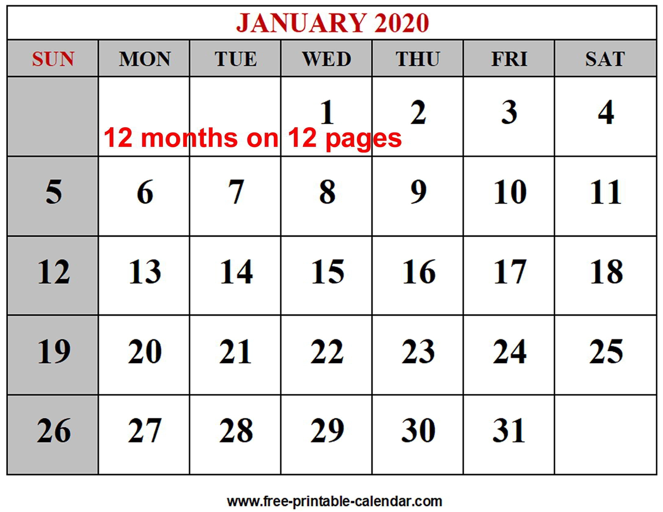 Year 2020 Calendar Templates – Free-Printable-Calendar-12