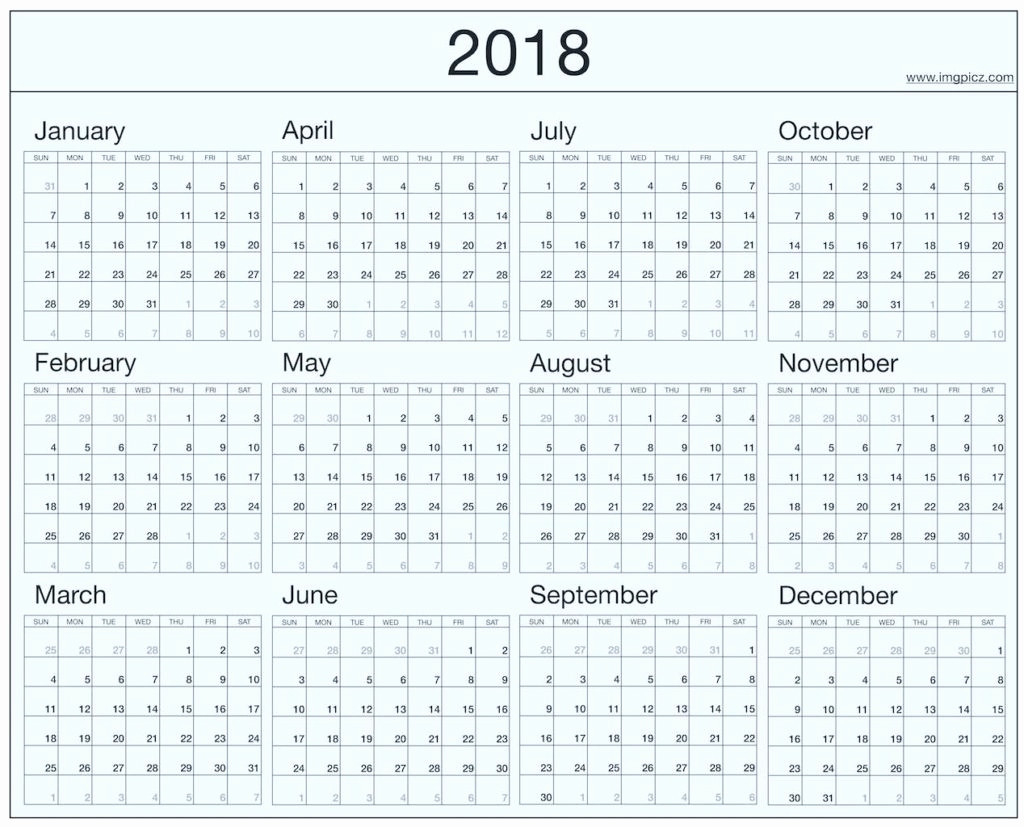 Year At A Glance Calendar 2018 At A Glance 3 Month Vertical