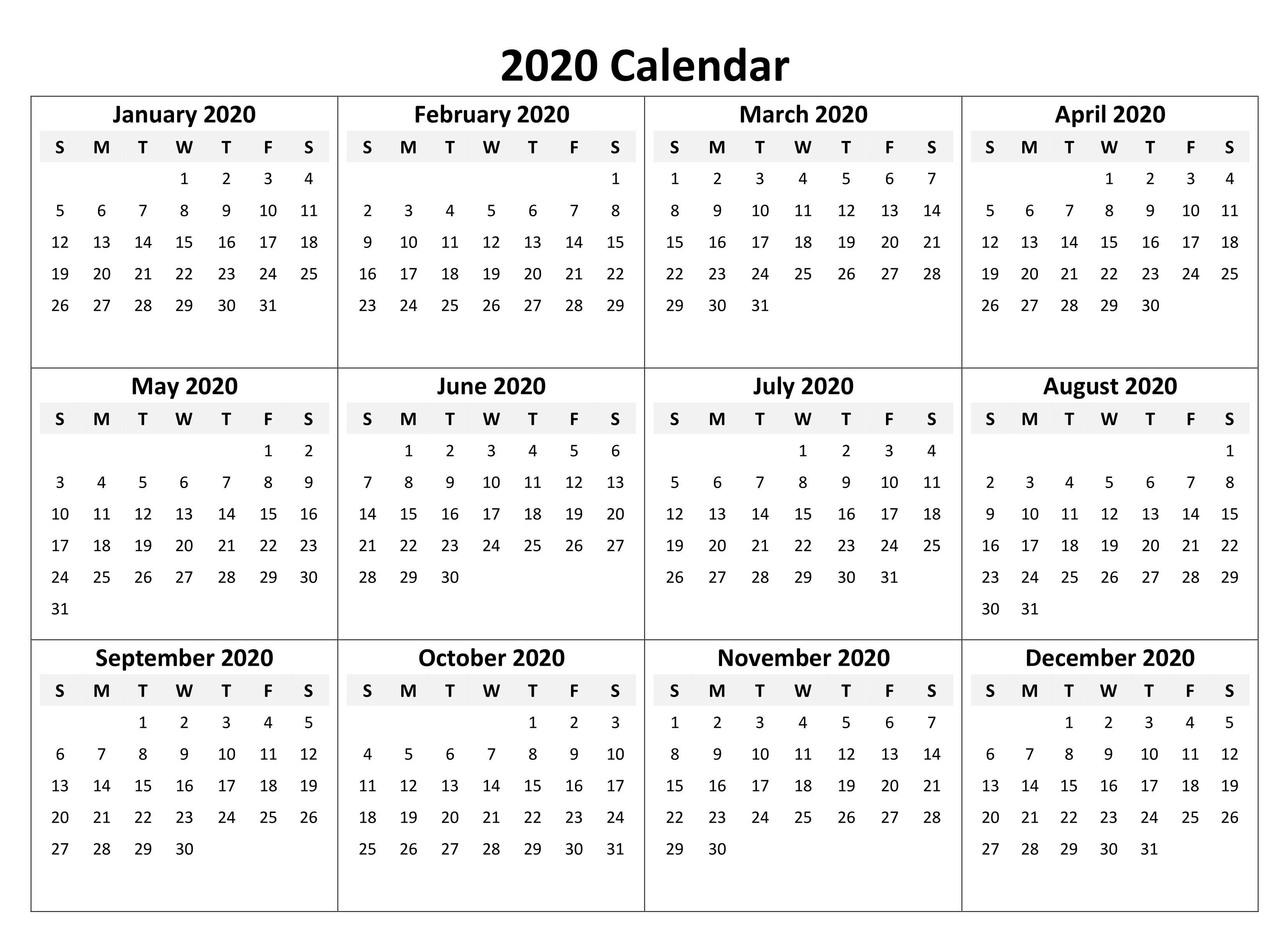 Yearly Calendar 2020 Free Download | Printable Calendar