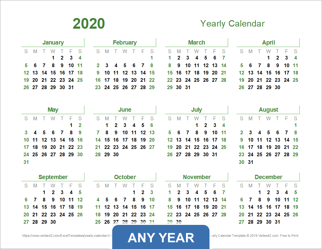 Yearly Calendar Template For 2020 And Beyond