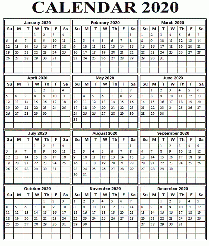 Yearly Calendar Template With Notes 2020 - 2019 Calendars