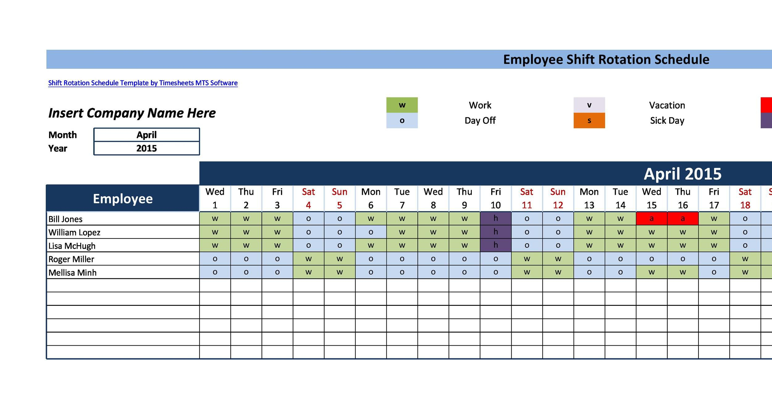 4 day work week schedule template