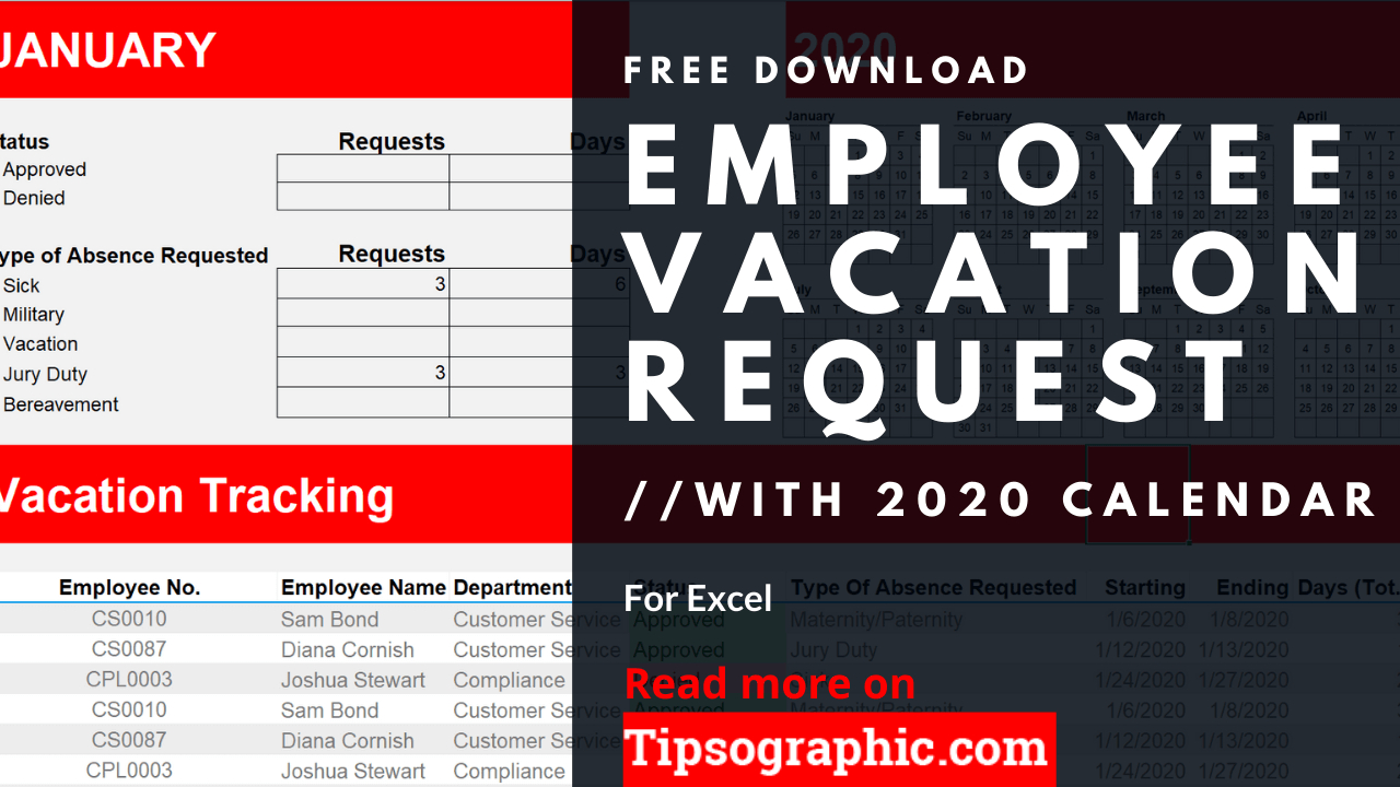 12-Month Employee Vacation Request For Excel With Calendar