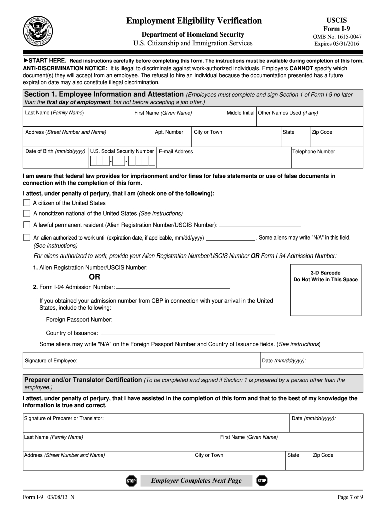 2013 Form Uscis I-9 Fill Online, Printable, Fillable, Blank