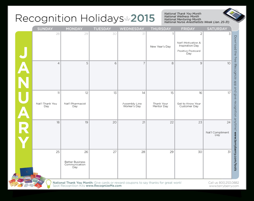 2015 Employee Recognition Calendar. Download 12 Months Of